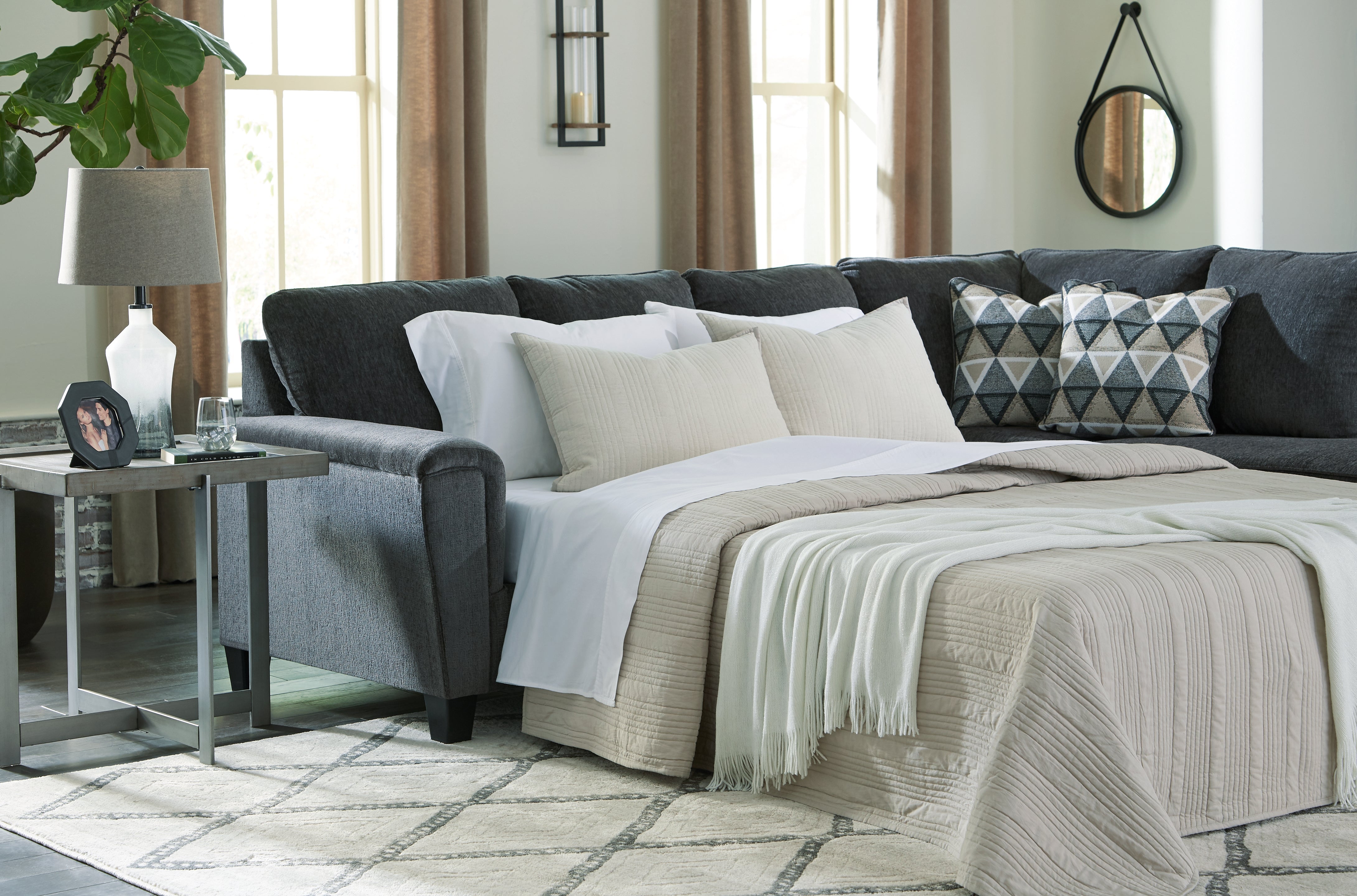 Prime Furniture - Ashley Furniture - Abinger Sectional - LAF 2-Piece Sleeper Sectional with Chaise / Smoke - 83905S4
