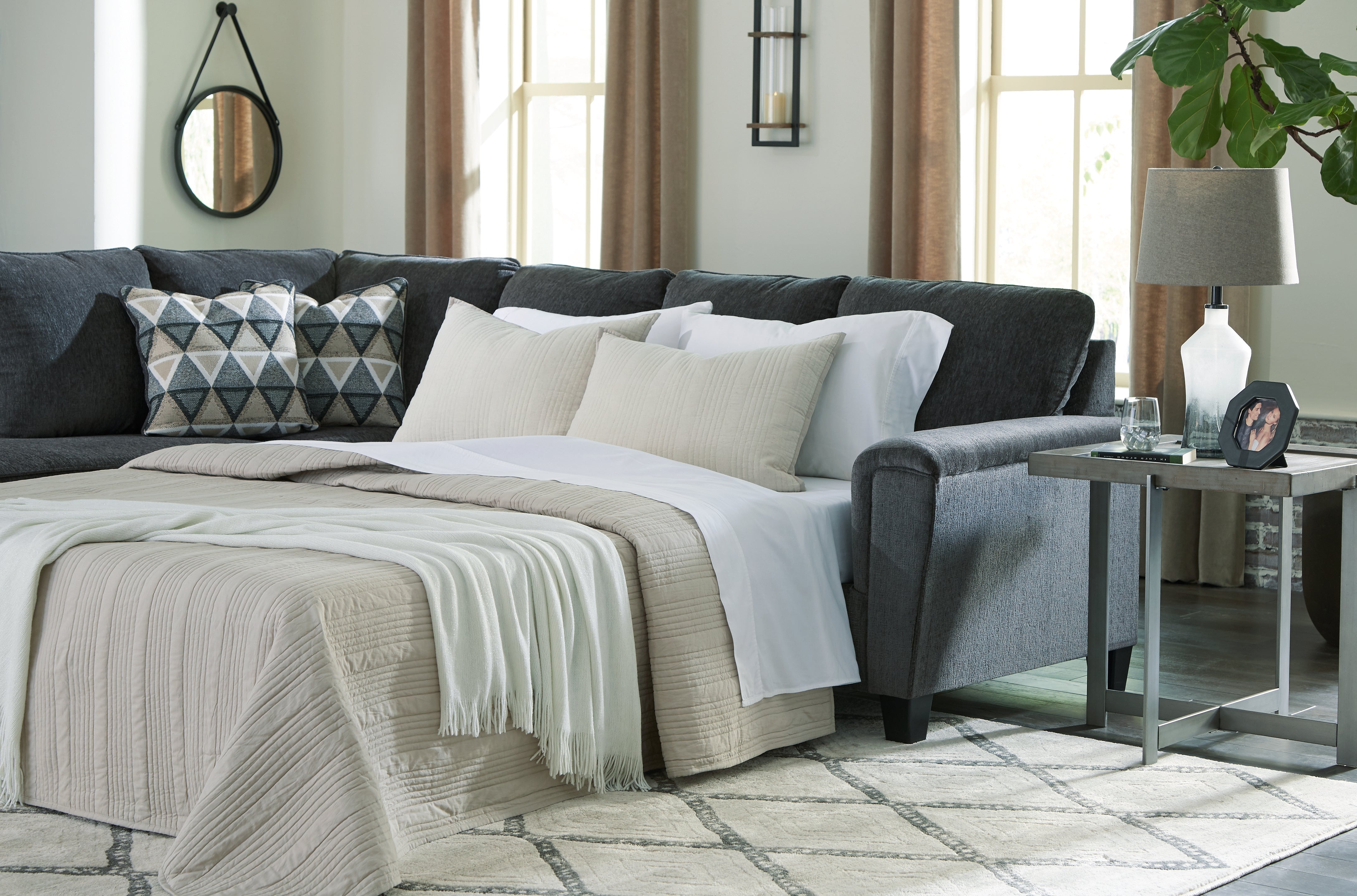 Prime Furniture - Ashley Furniture - Abinger Sectional - RAF 2-Piece Sleeper Sectional with Chaise / Smoke - 83905S3