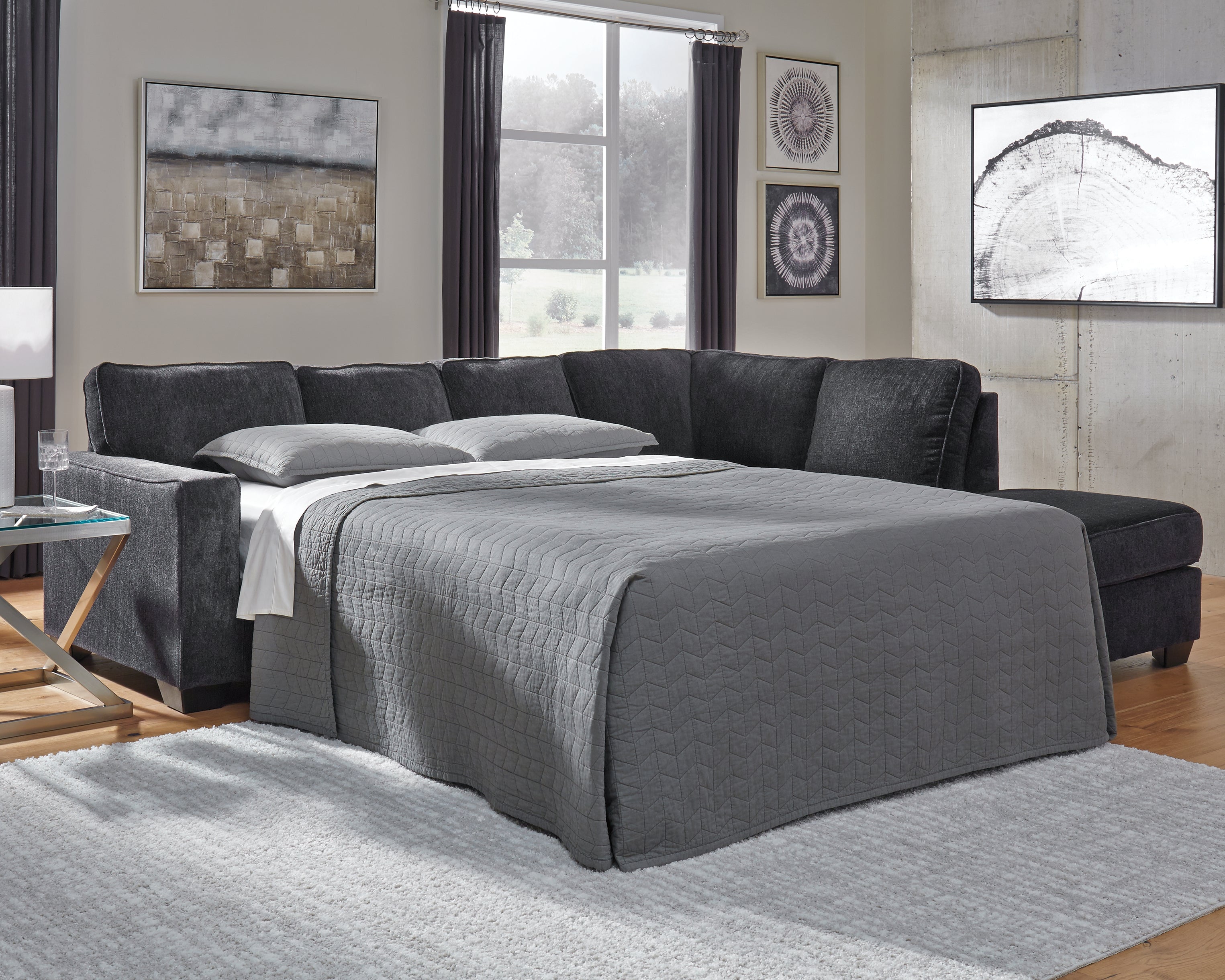 Prime Furniture - Ashley Furniture - Altari Sectional - 2-Piece Sleeper Sectional with Chaise / Slate - 87213S3