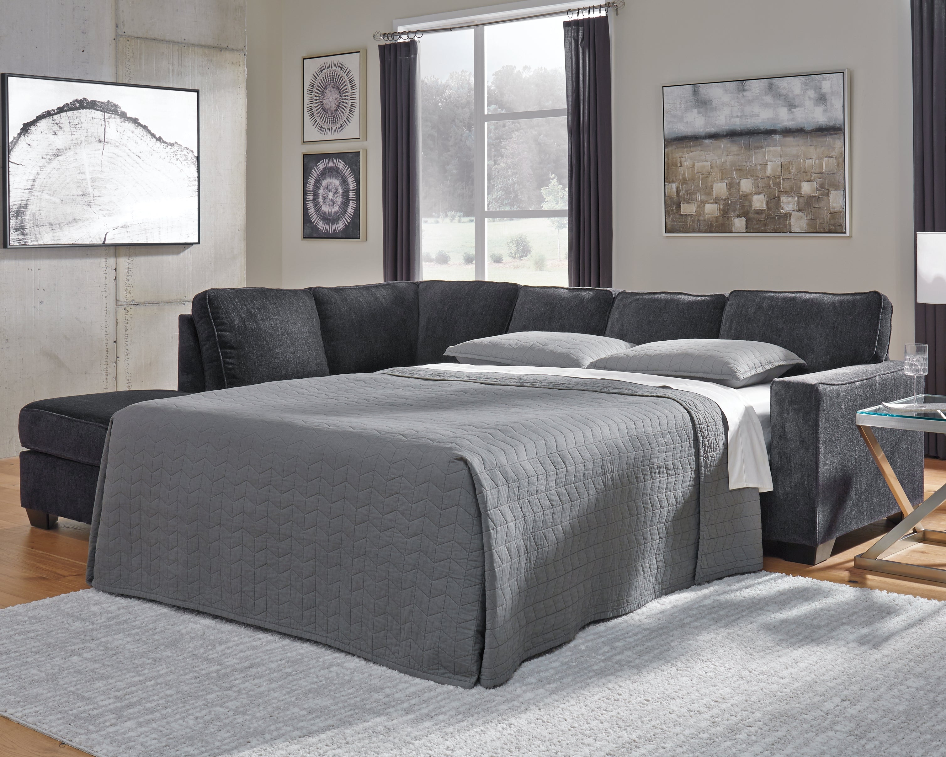 Prime Furniture - Ashley Furniture - Altari Sectional - RAF 2-Piece Sleeper Sectional with Chaise / Slate - 87213S4