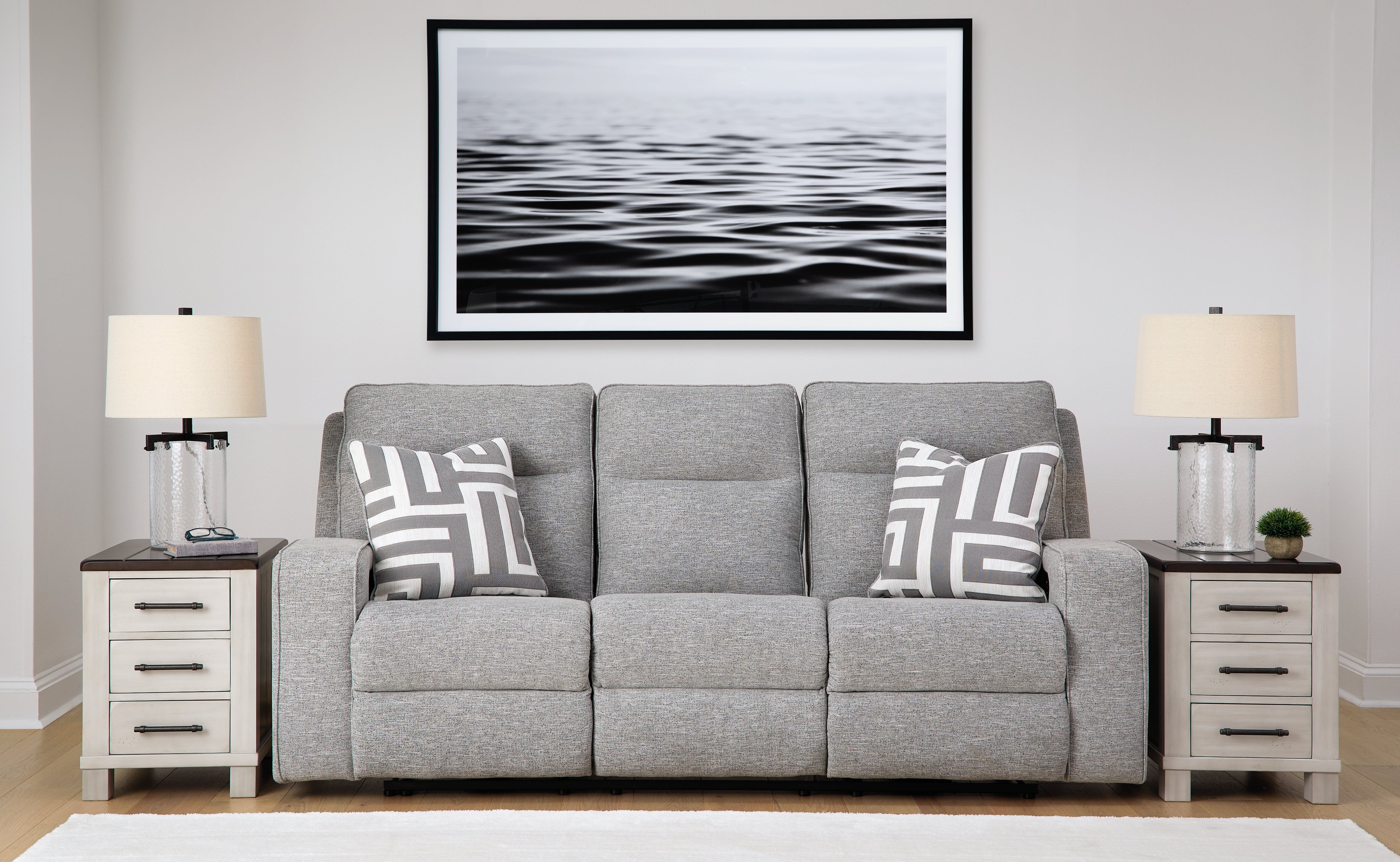 Prime Furniture - Ashley Furniture - Biscoe Living Room - PWR REC Sofa with ADJ Headrest / Pewter - 9050315