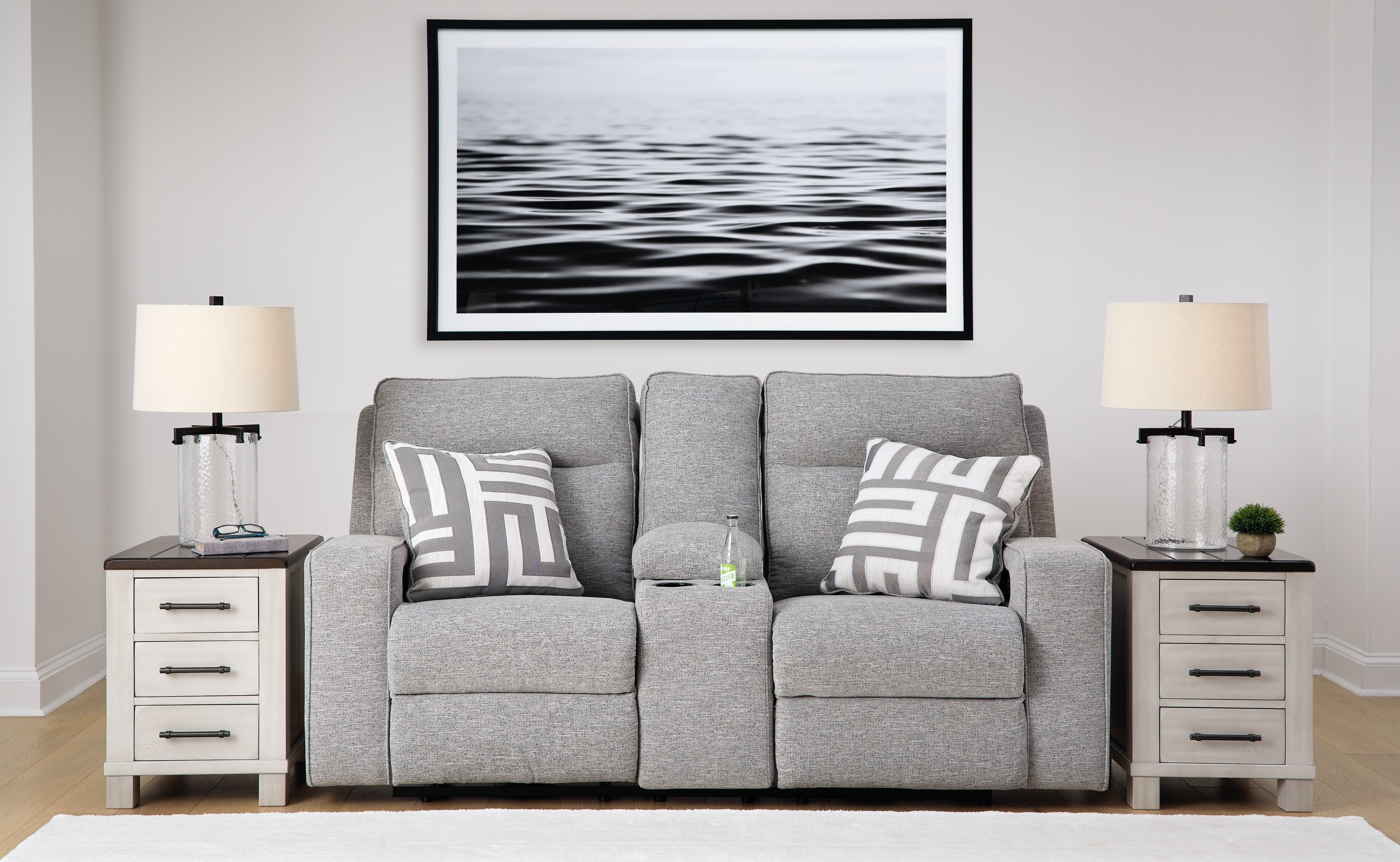 Prime Furniture - Ashley Furniture - Biscoe Living Room - PWR REC Loveseat/CON/ADJ HDRST / Pewter - 9050318