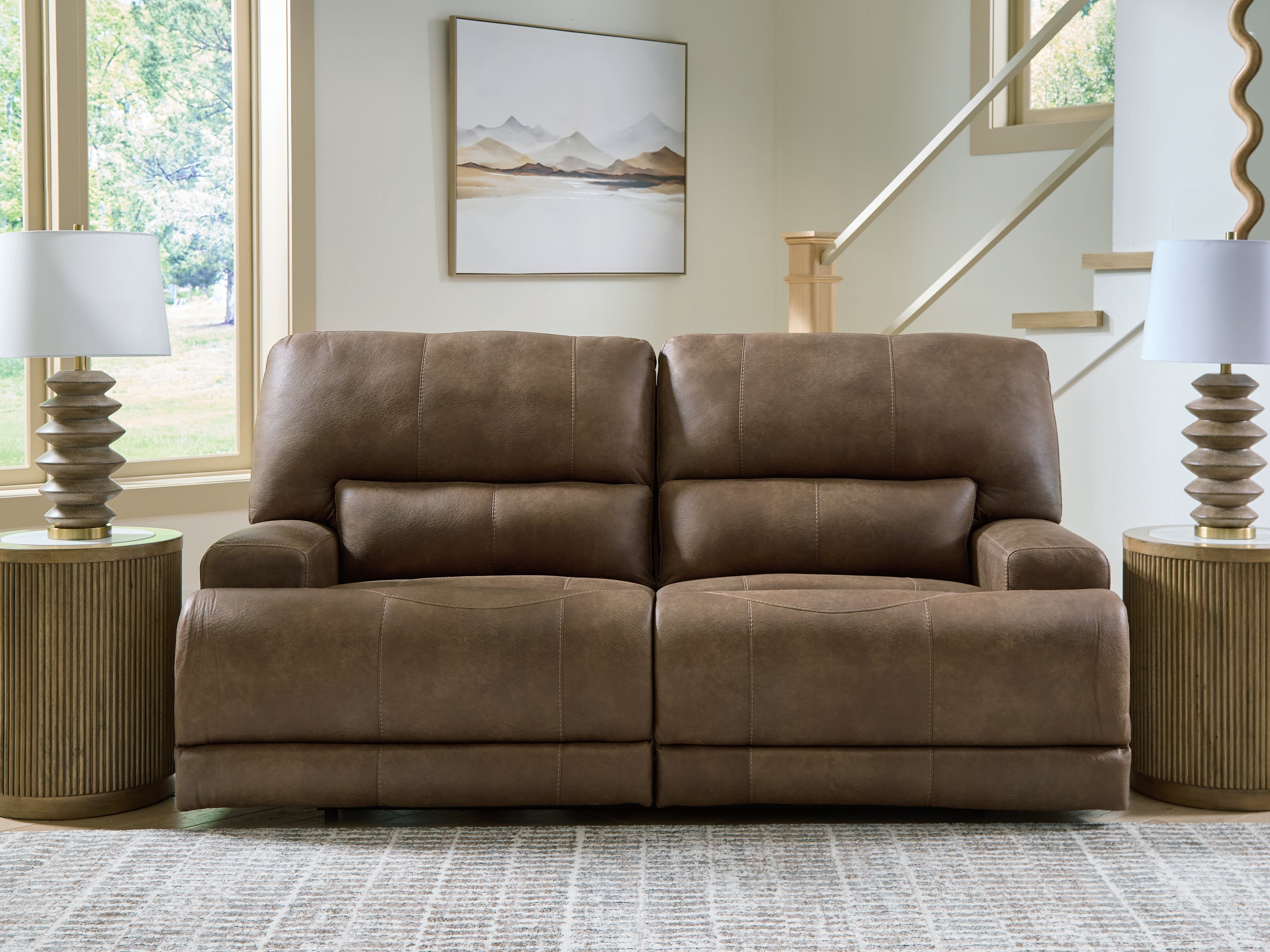 Prime Furniture - Ashley Furniture - Beckley Place Living Room - 2 Seat PWR REC Sofa ADJ HDREST / Earth - PC9180247