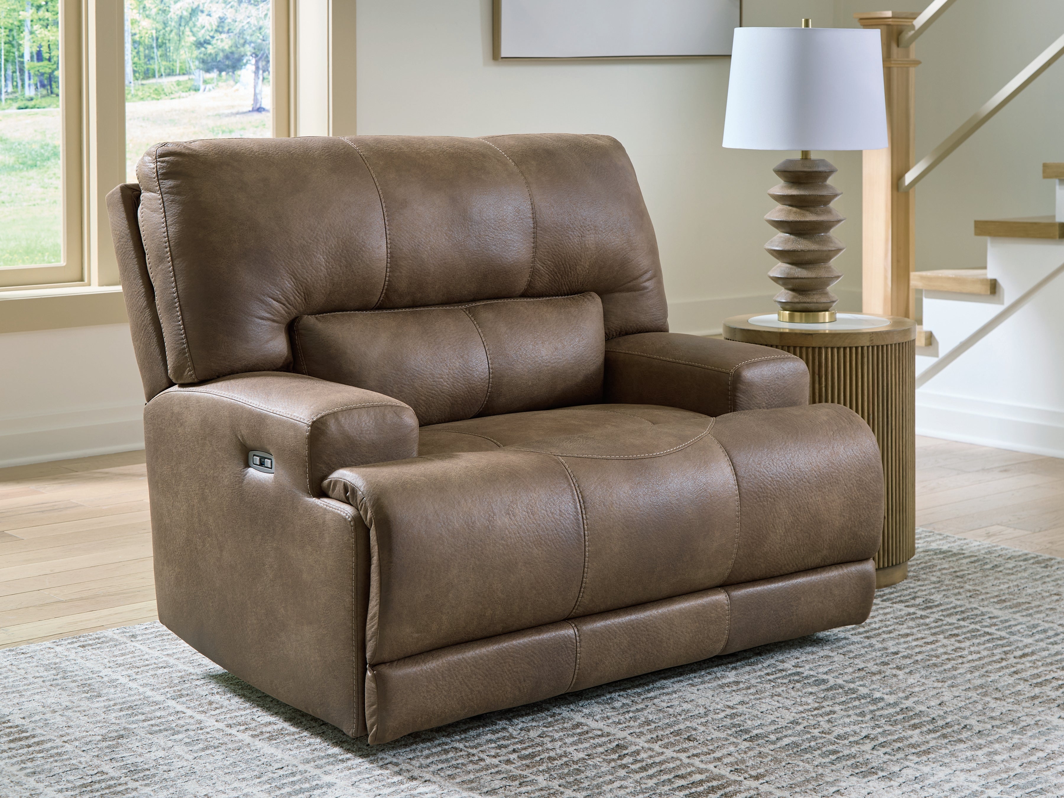 Prime Furniture - Ashley Furniture - Beckley Place Living Room - PWR Recliner/ADJ Headrest / Earth - PC9180282