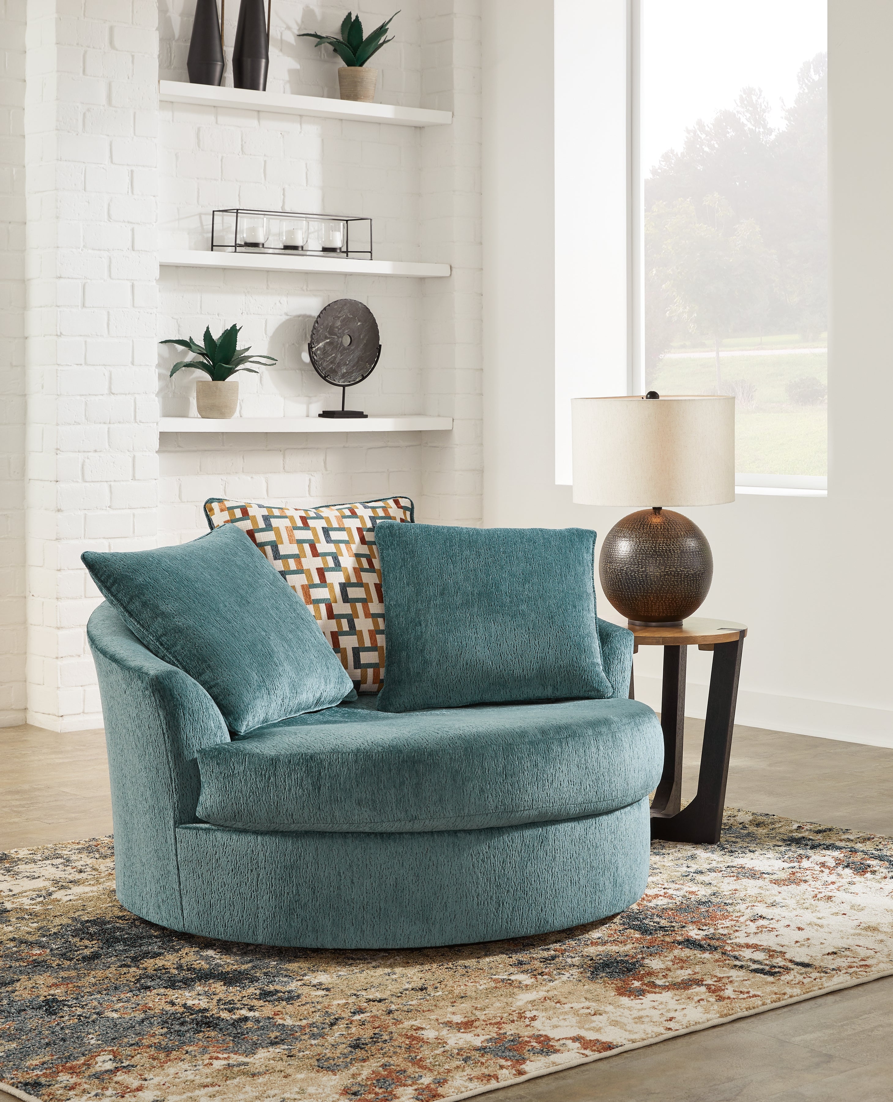Prime Furniture - Ashley Furniture - Laylabrook Living Room - Oversized Swivel Accent Chair / Teal - 9220621