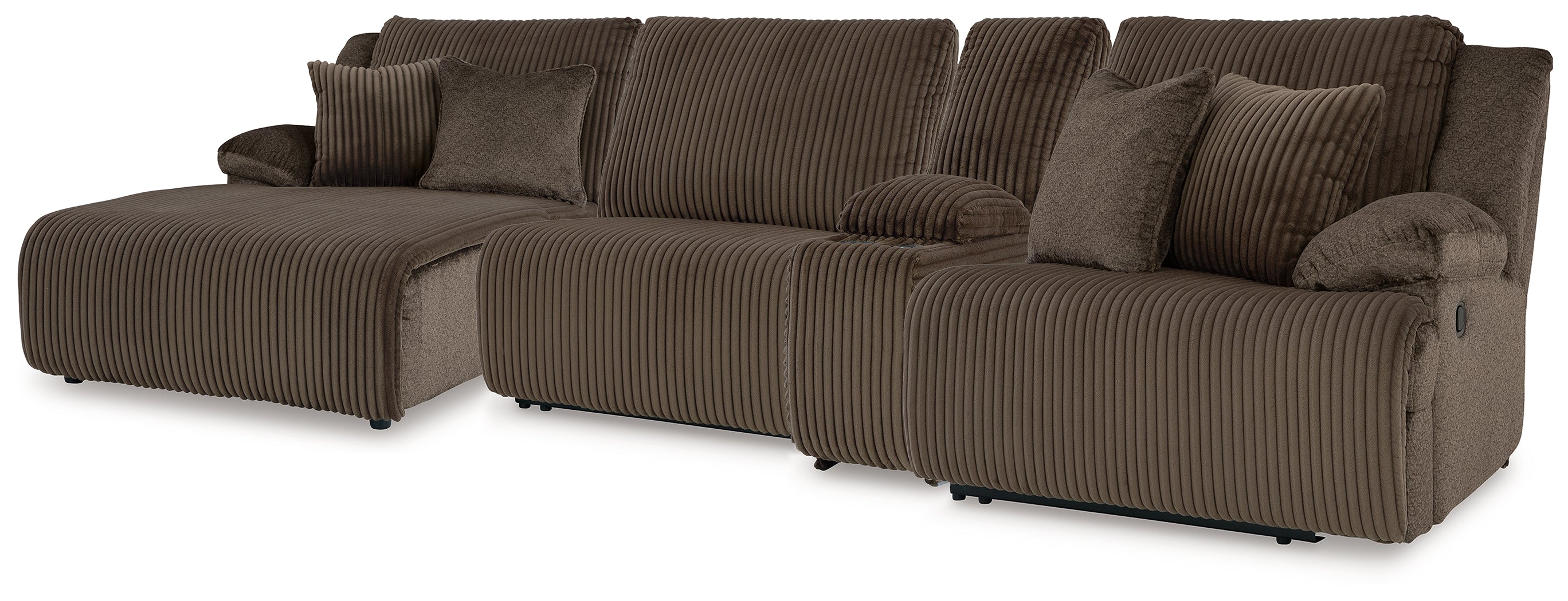 Prime Furniture - Ashley Furniture - Top Tier Sectional - 4-Piece Reclining Sectional with Chaise / Chocolate - 92705S12