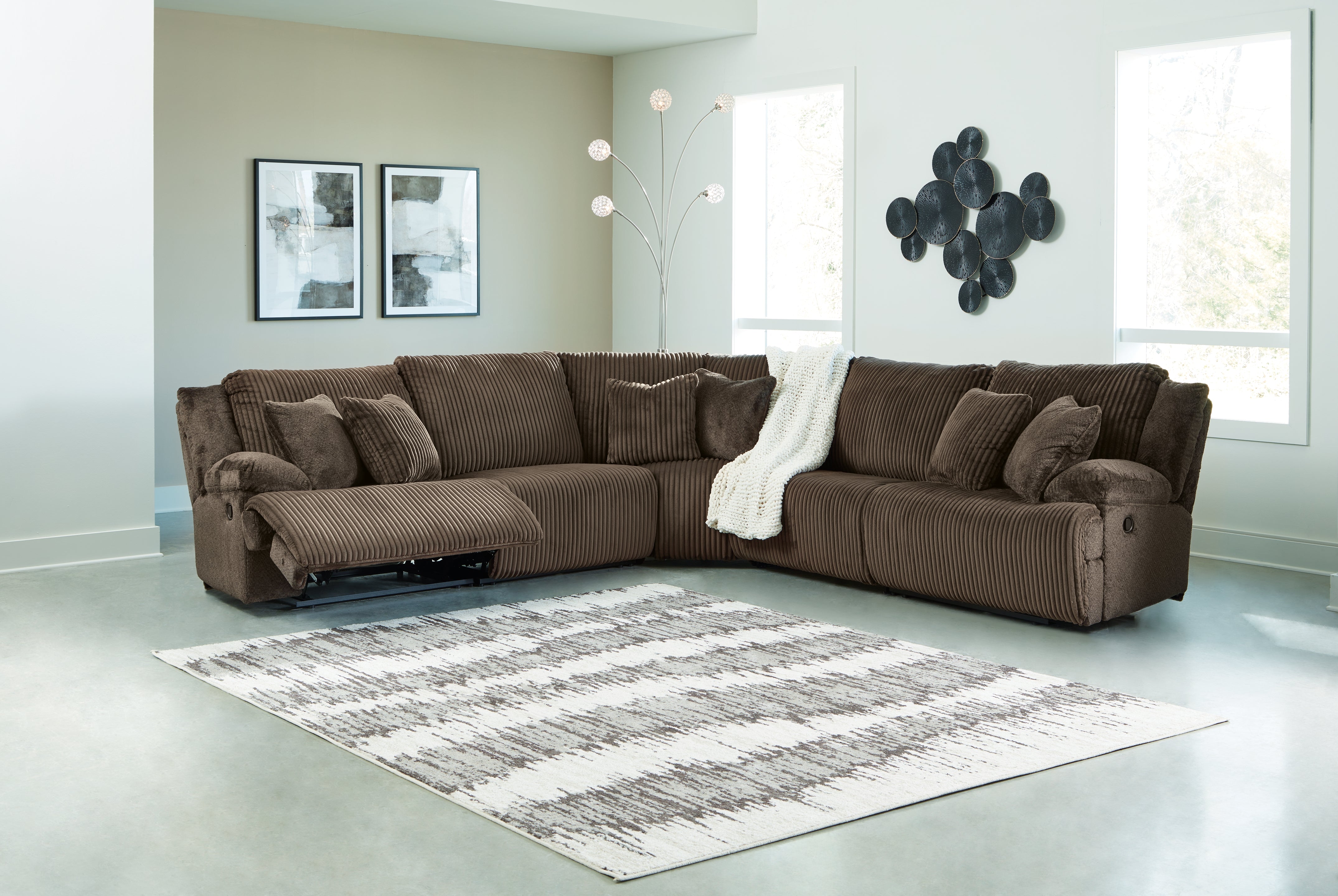 Prime Furniture - Ashley Furniture - Top Tier Sectional - 5-Piece Reclining Sectional / Chocolate - 92705S3