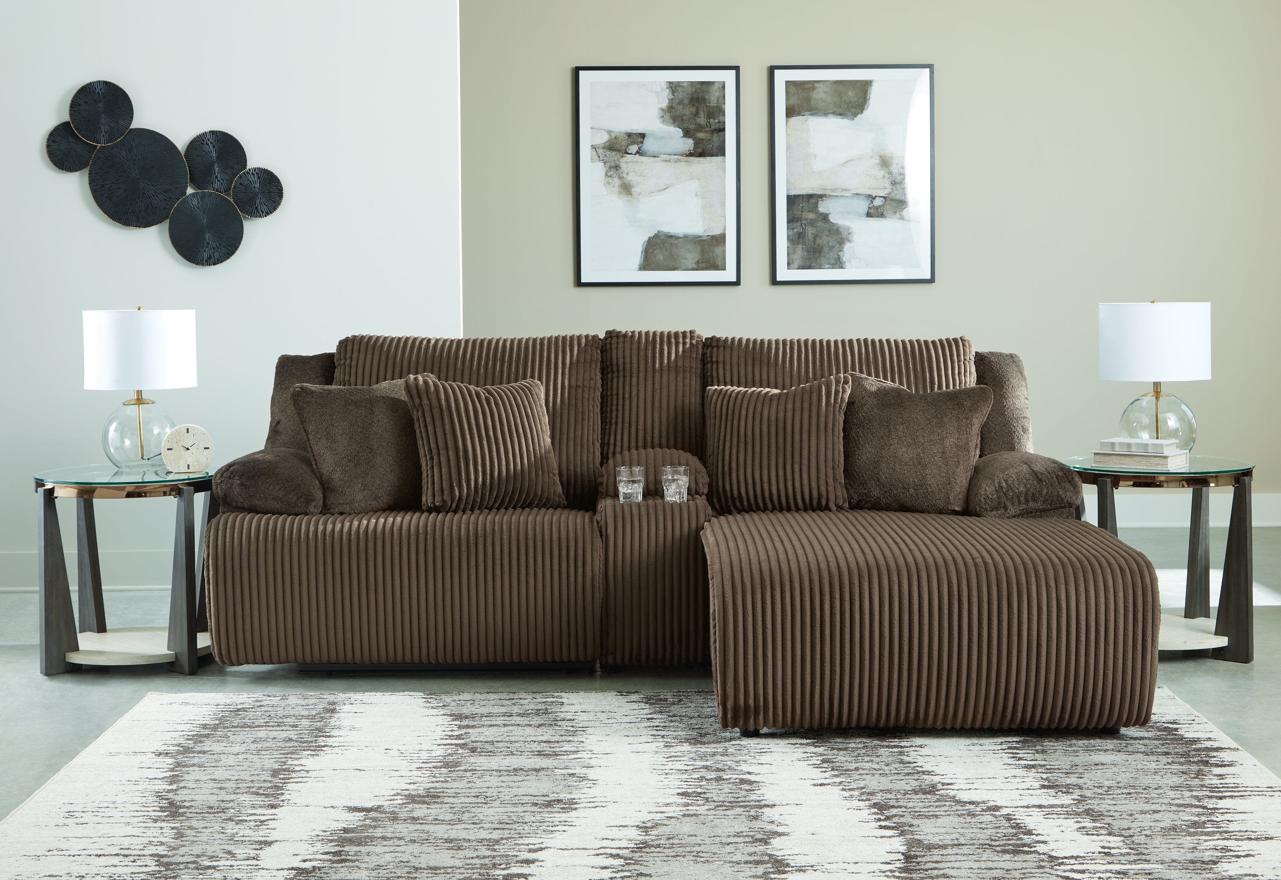 Prime Furniture - Ashley Furniture - Top Tier Sectional - 3-Piece Reclining Sectional Sofa with Chaise / Chocolate - 92705S4