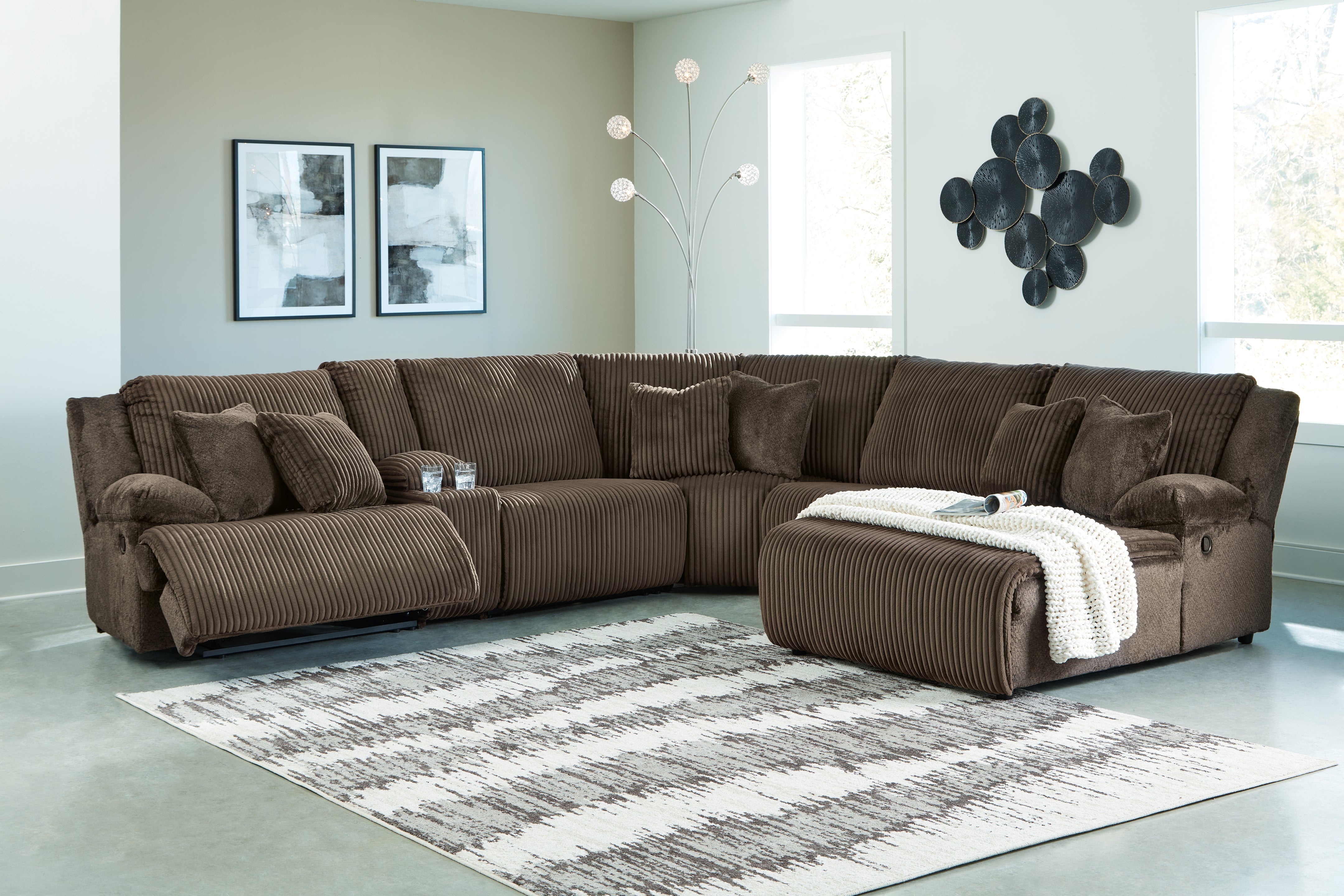 Prime Furniture - Ashley Furniture - Top Tier Sectional - 6-Piece Reclining Sectional with Chaise / Chocolate - 92705S1