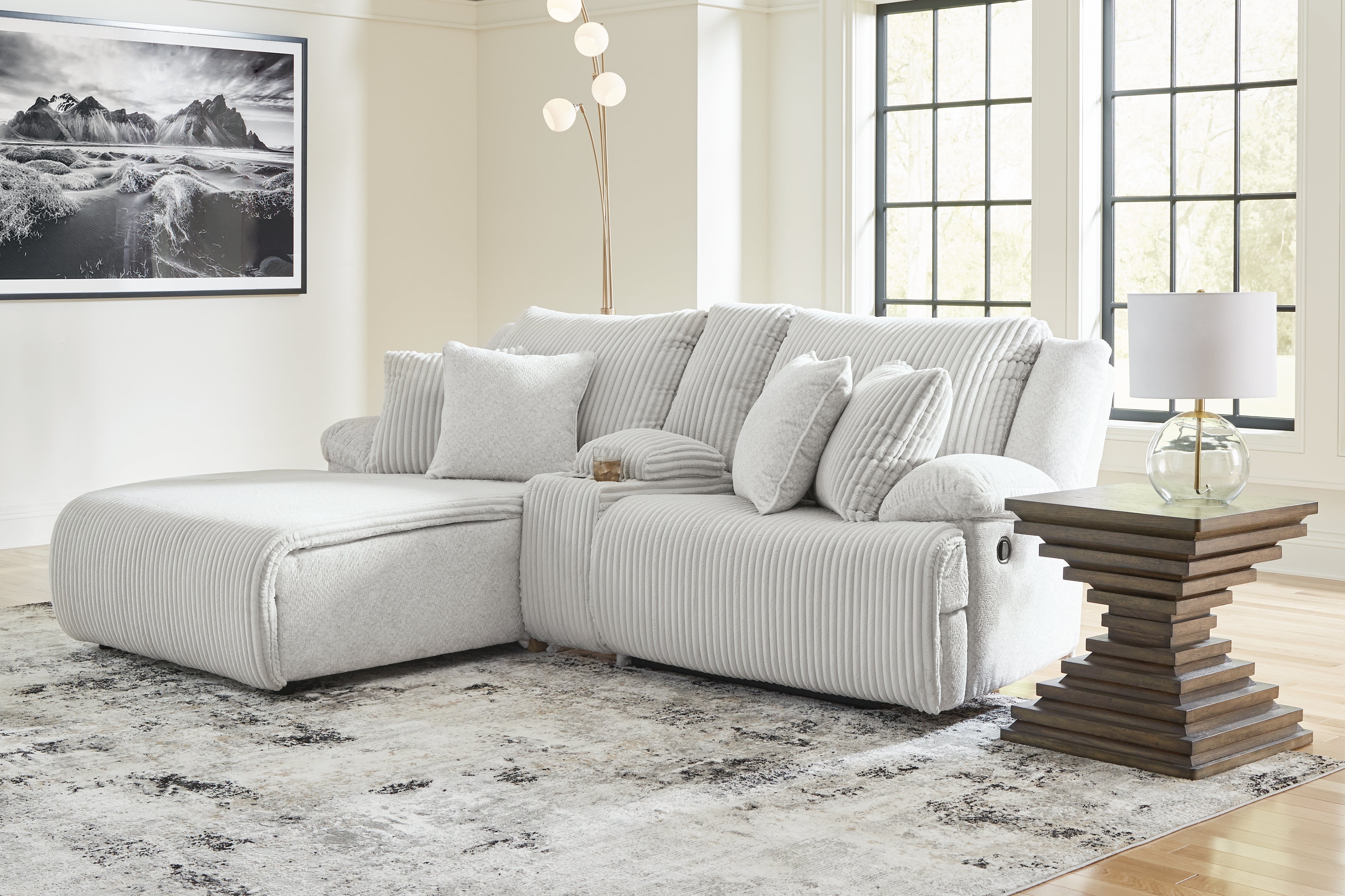 Prime Furniture - Ashley Furniture - Top Tier Sectional - 3-Piece Reclining Sectional Sofa with Chaise / Alloy - 92706S5