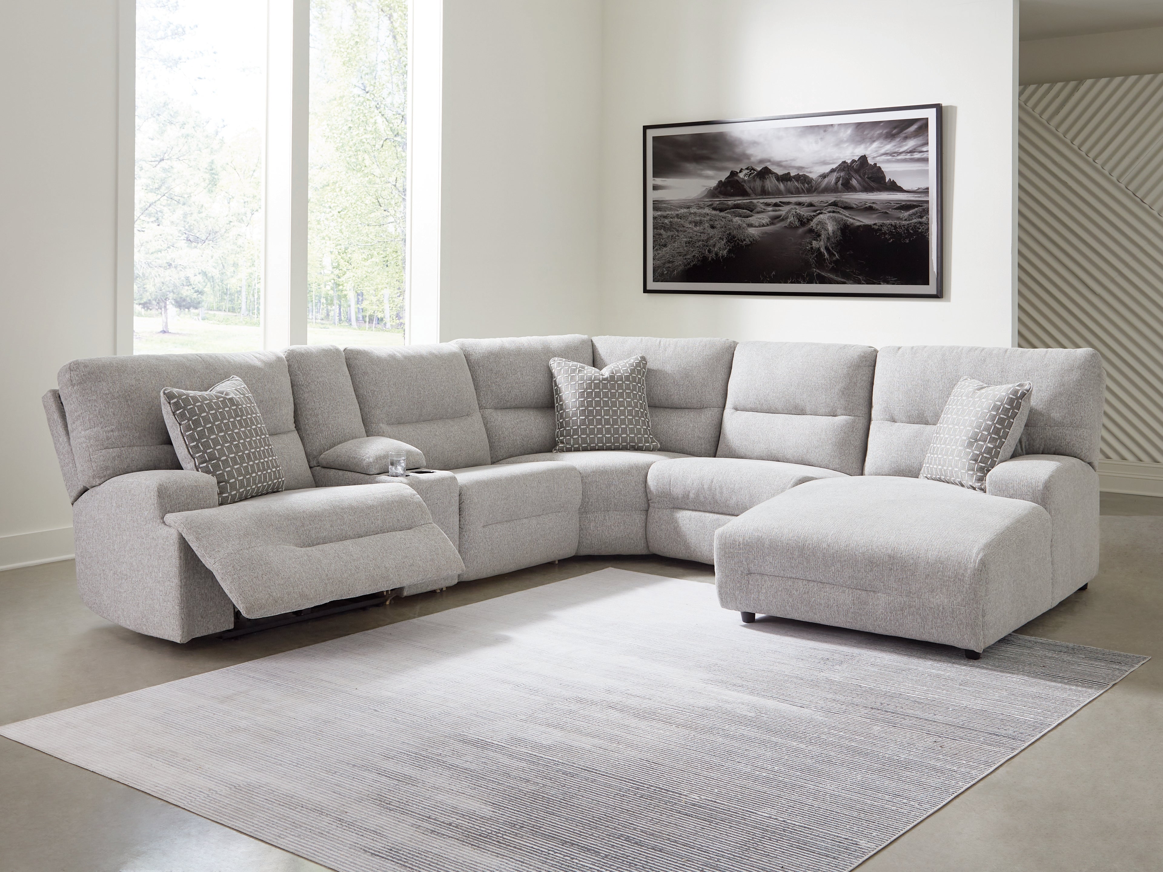 Prime Furniture - Ashley Furniture - Acklen Place Sectional - 6-Piece Power Reclining Sectional with Chaise / Pewter - 93605S1