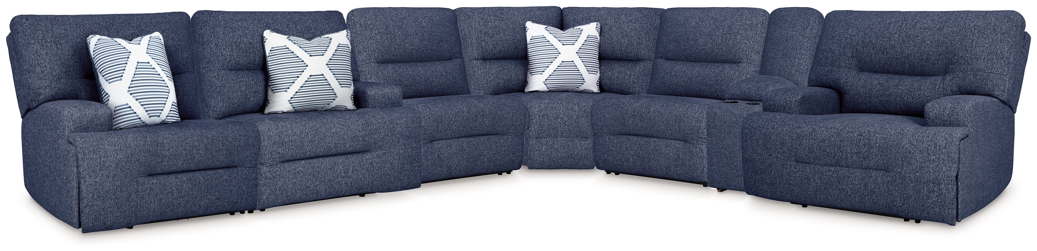 Prime Furniture - Ashley Furniture - Acklen Place Sectional - 7-Piece Power Reclining Sectional / Navy - 93607S8