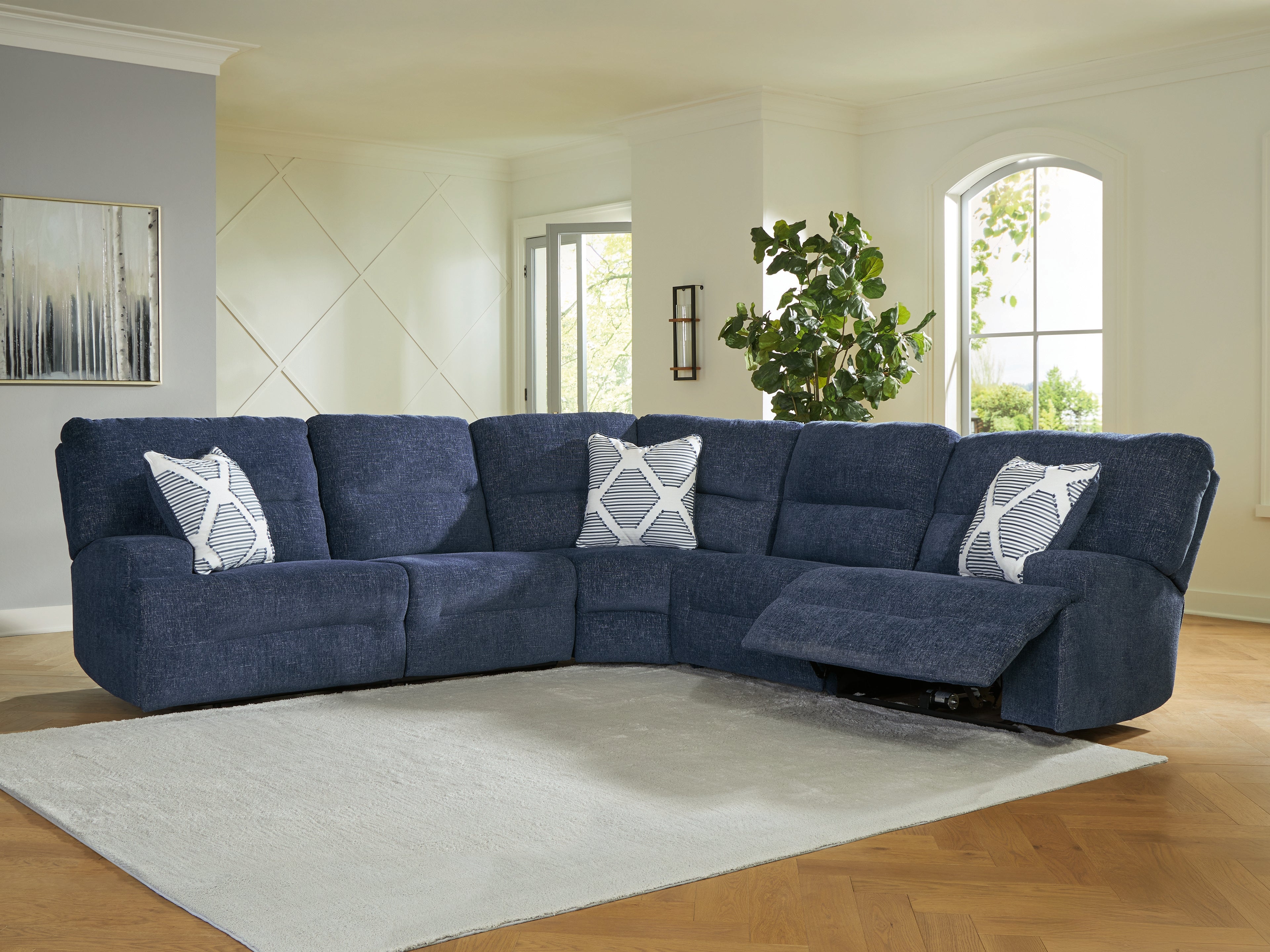 Prime Furniture - Ashley Furniture - Acklen Place Sectional - 5-Piece Power Reclining Sectional / Navy - 93607S3