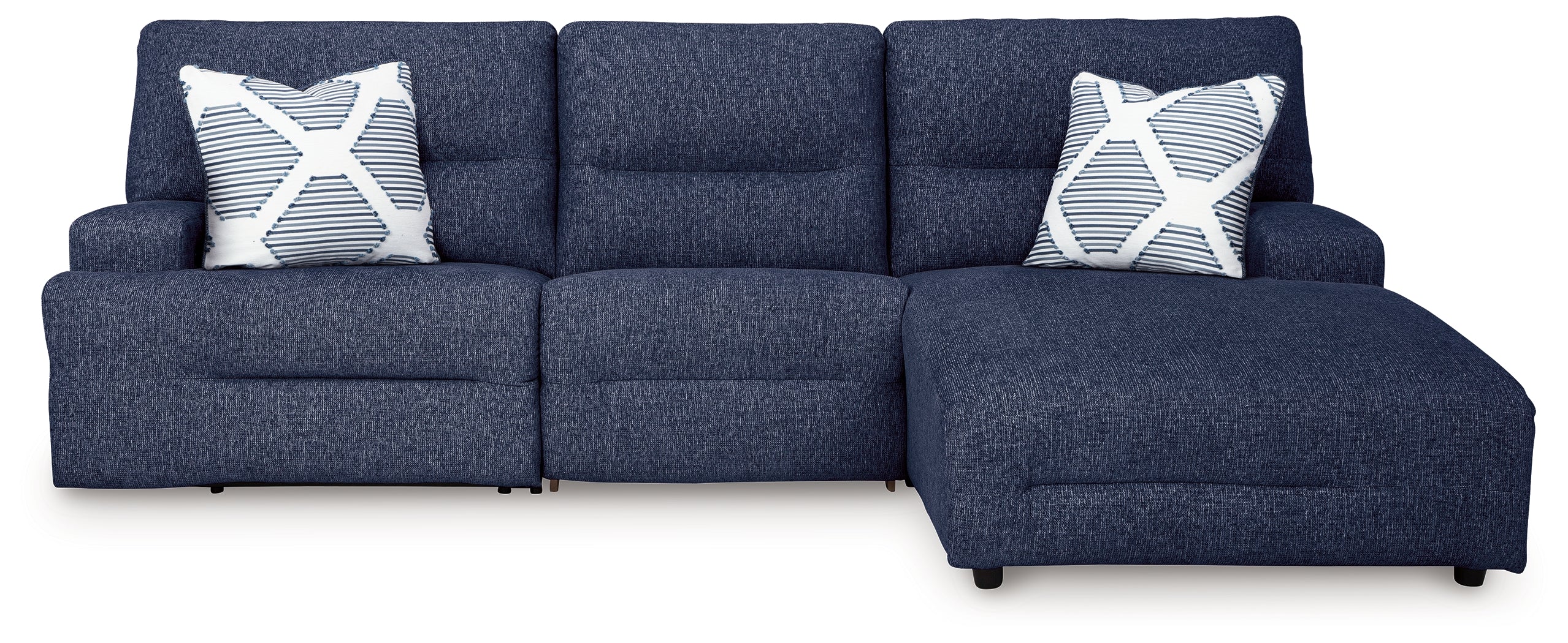 Prime Furniture - Ashley Furniture - Acklen Place Sectional - 3-Piece Power Reclining Sectional / Navy - 93607S6