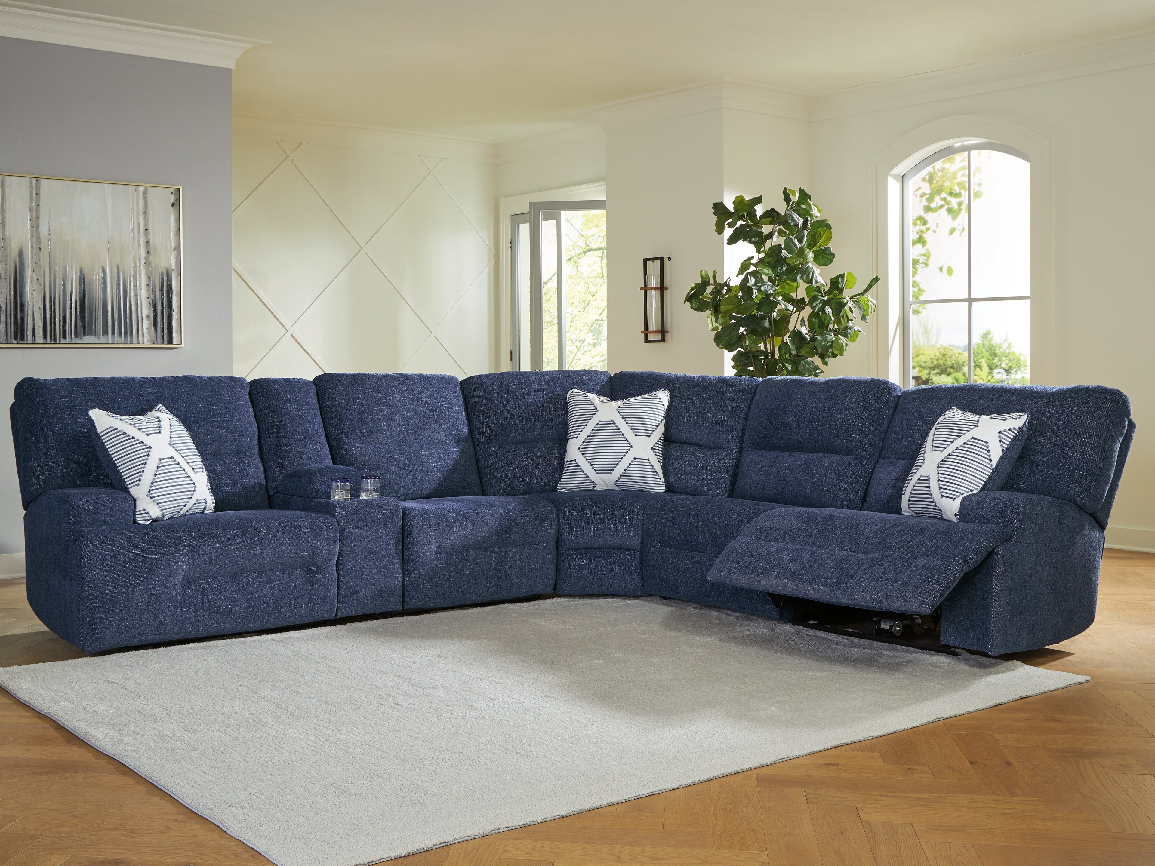 Prime Furniture - Ashley Furniture - Acklen Place Sectional - 6-Piece Power Reclining Sectional / Navy - 93607S15