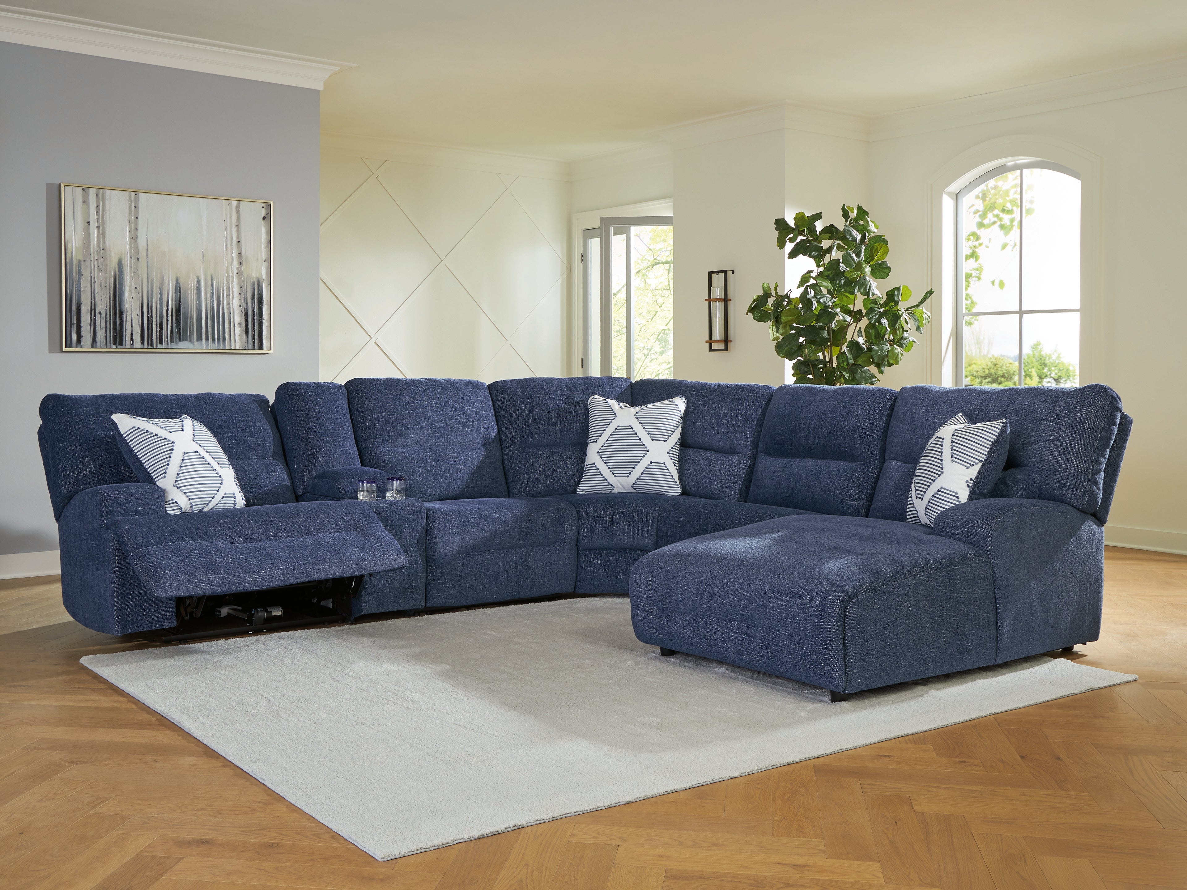 Prime Furniture - Ashley Furniture - Acklen Place Sectional - 6-Piece Power Reclining Sectional with Chaise / Navy - 93607S1