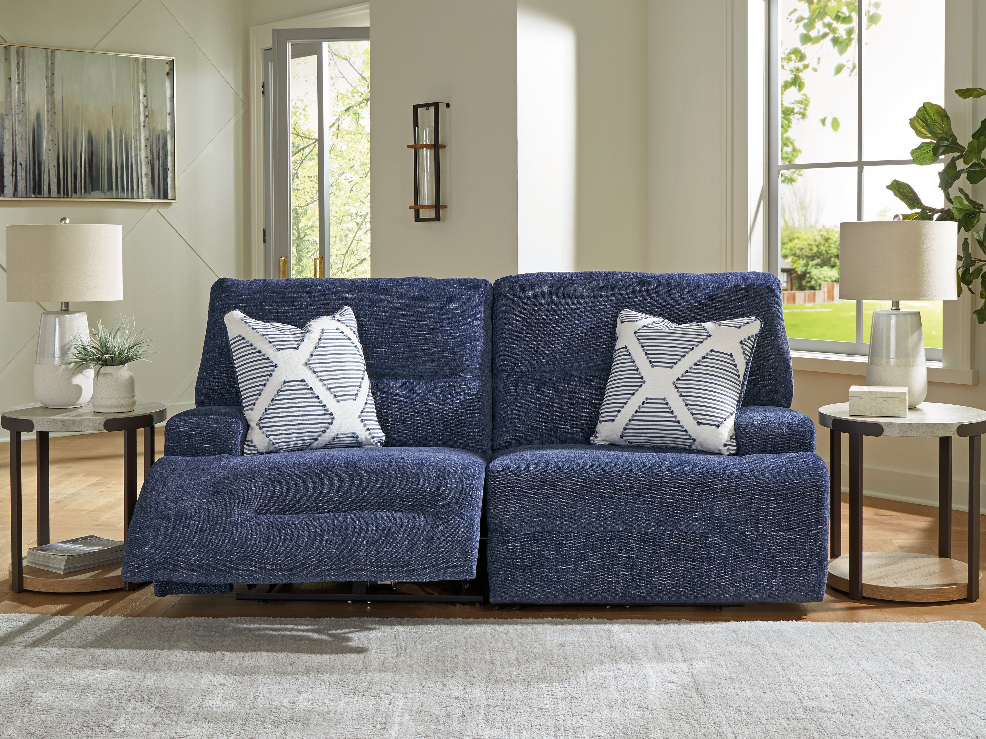 Prime Furniture - Ashley Furniture - Acklen Place Sectional - 2-Piece Power Reclining Sectional / Navy - 93607S16