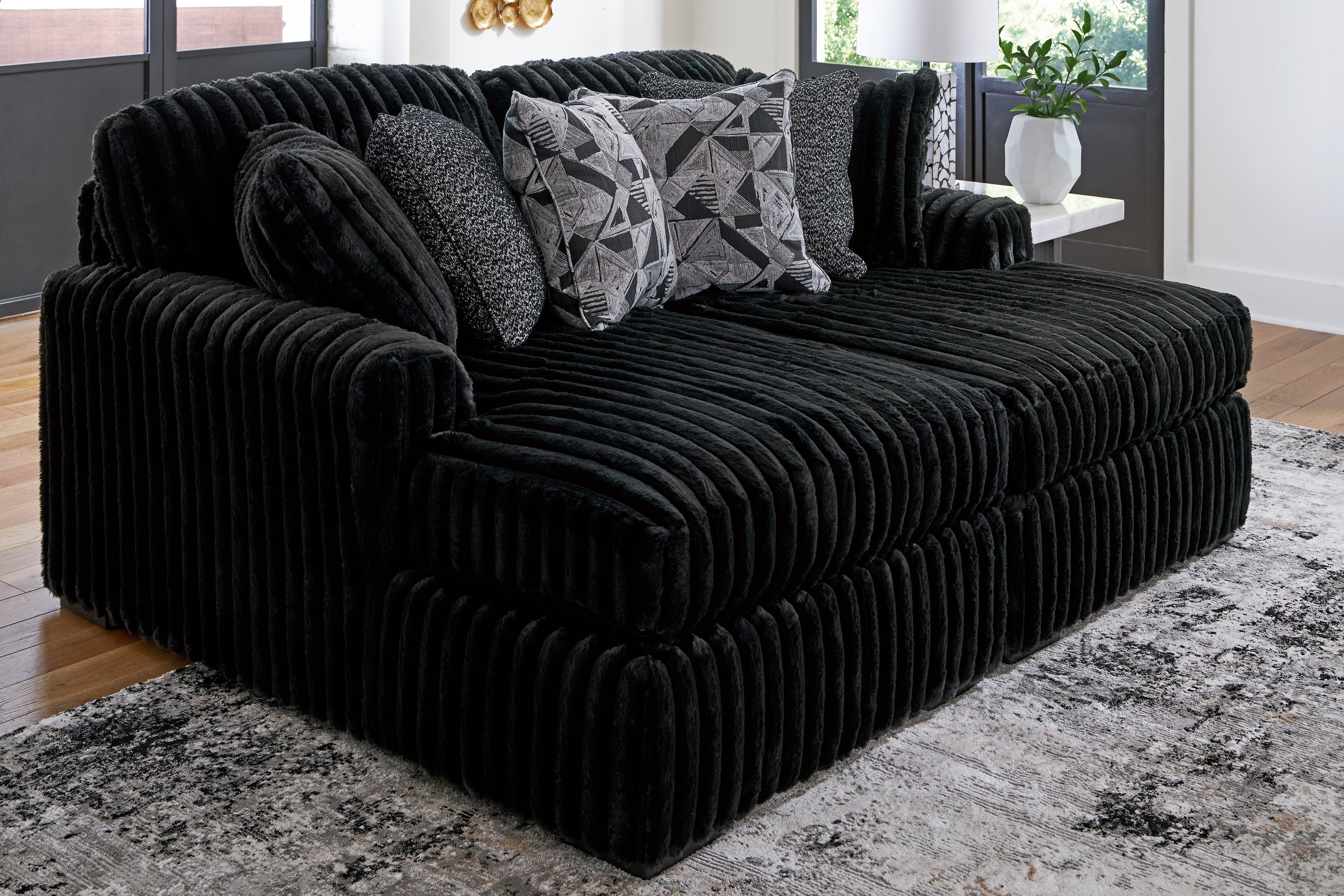 Prime Furniture - Ashley Furniture - Midnight-Madness Sectional - RAF Super Chaise / Onyx - 98103S8
