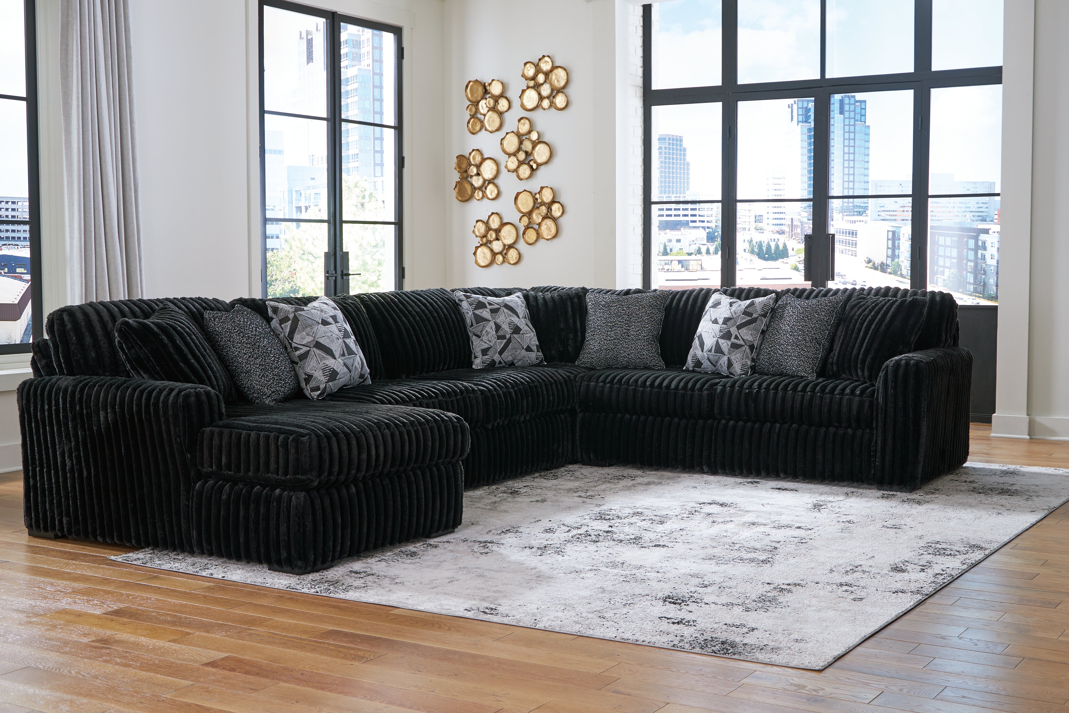 Prime Furniture - Ashley Furniture - Midnight-Madness Sectional - RAF 4-Piece Sectional with Chaise / Onyx - 98103S4