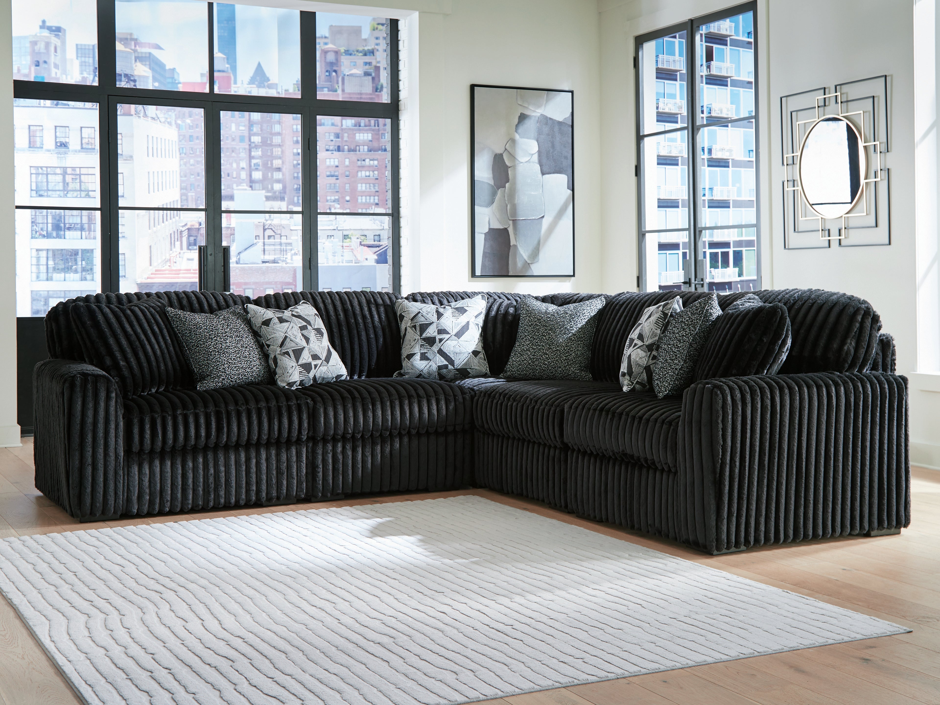 Prime Furniture - Ashley Furniture - Midnight-Madness Sectional - RAF 5-Piece Sectional / Onyx - 98103S26