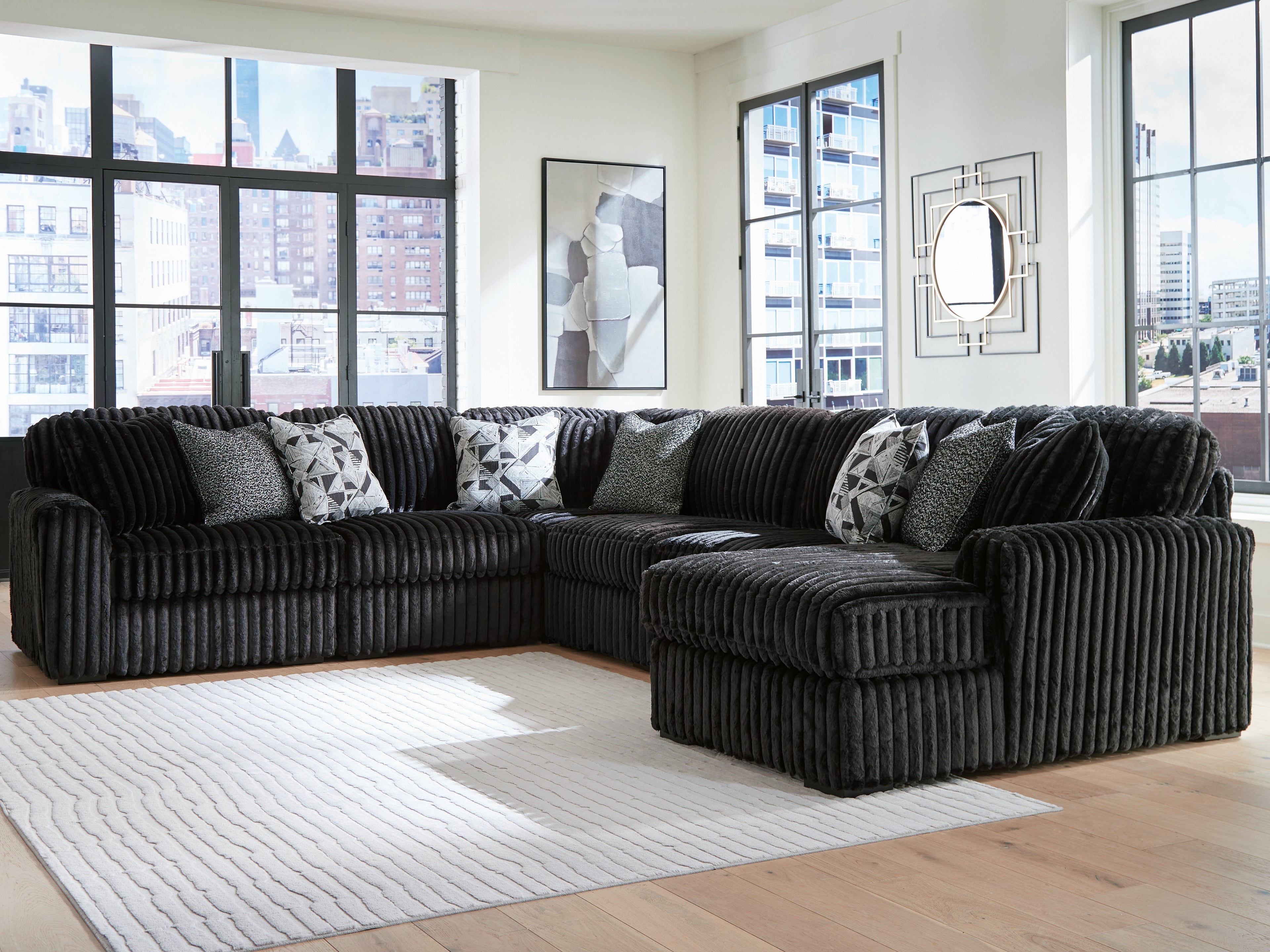 Prime Furniture - Ashley Furniture - Midnight-Madness Sectional - RAF 6-Piece Sectional with Chaise / Onyx - 98103S24