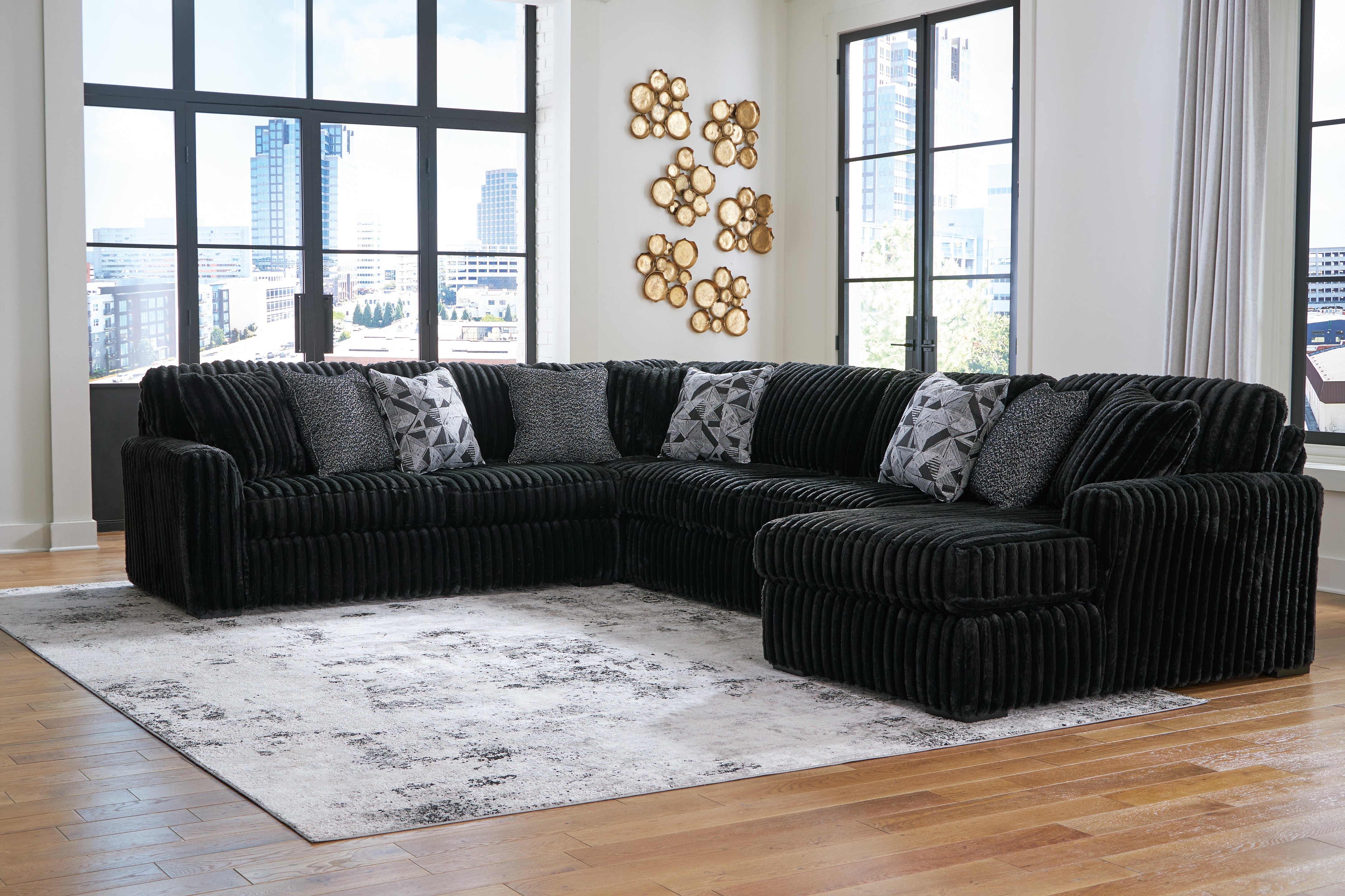 Prime Furniture - Ashley Furniture - Midnight-Madness Sectional - LAF 4-Piece Sectional with Chaise / Onyx - 98103S3