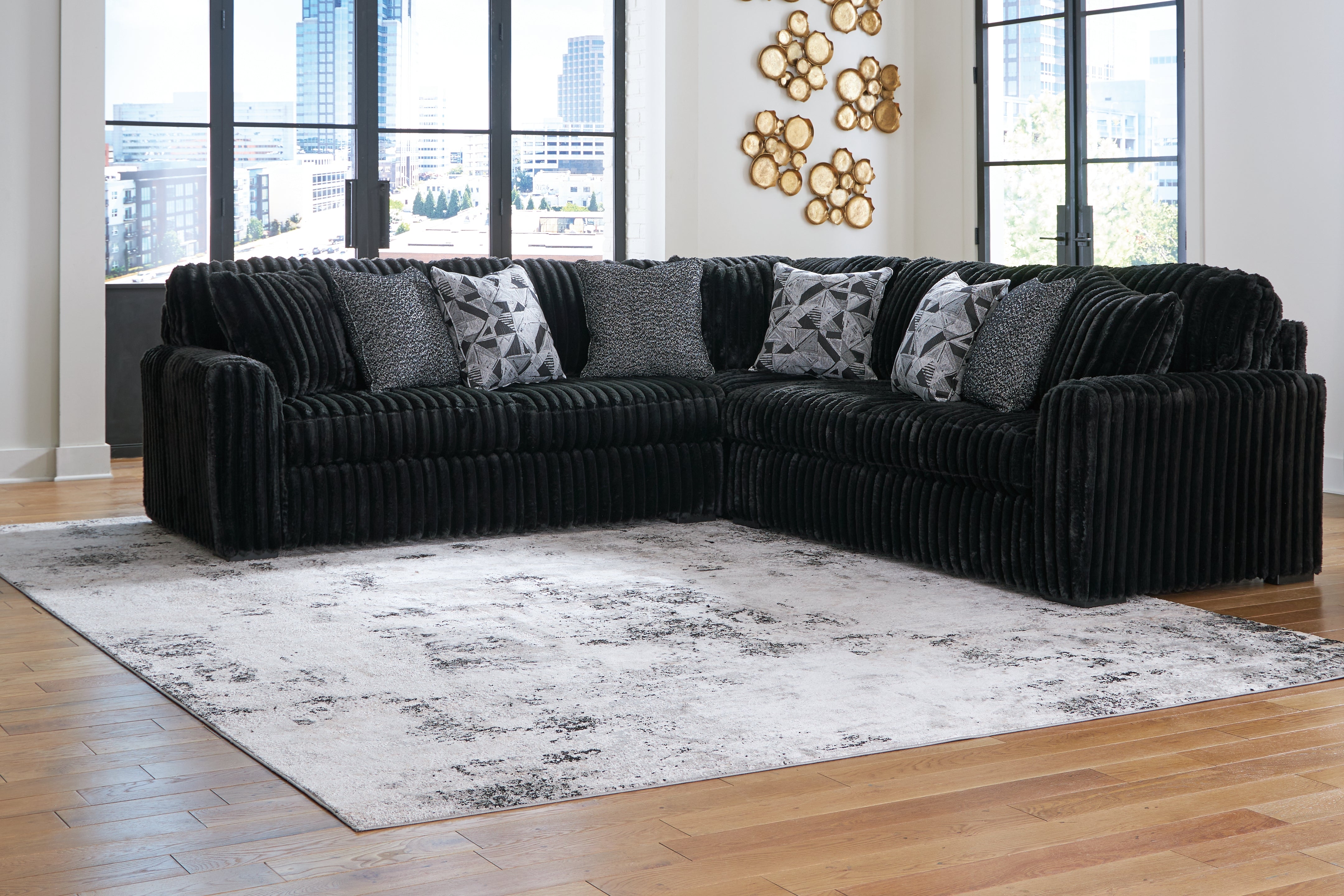 Prime Furniture - Ashley Furniture - Midnight-Madness Sectional - LAF 3-Piece Sectional / Onyx - 98103S6