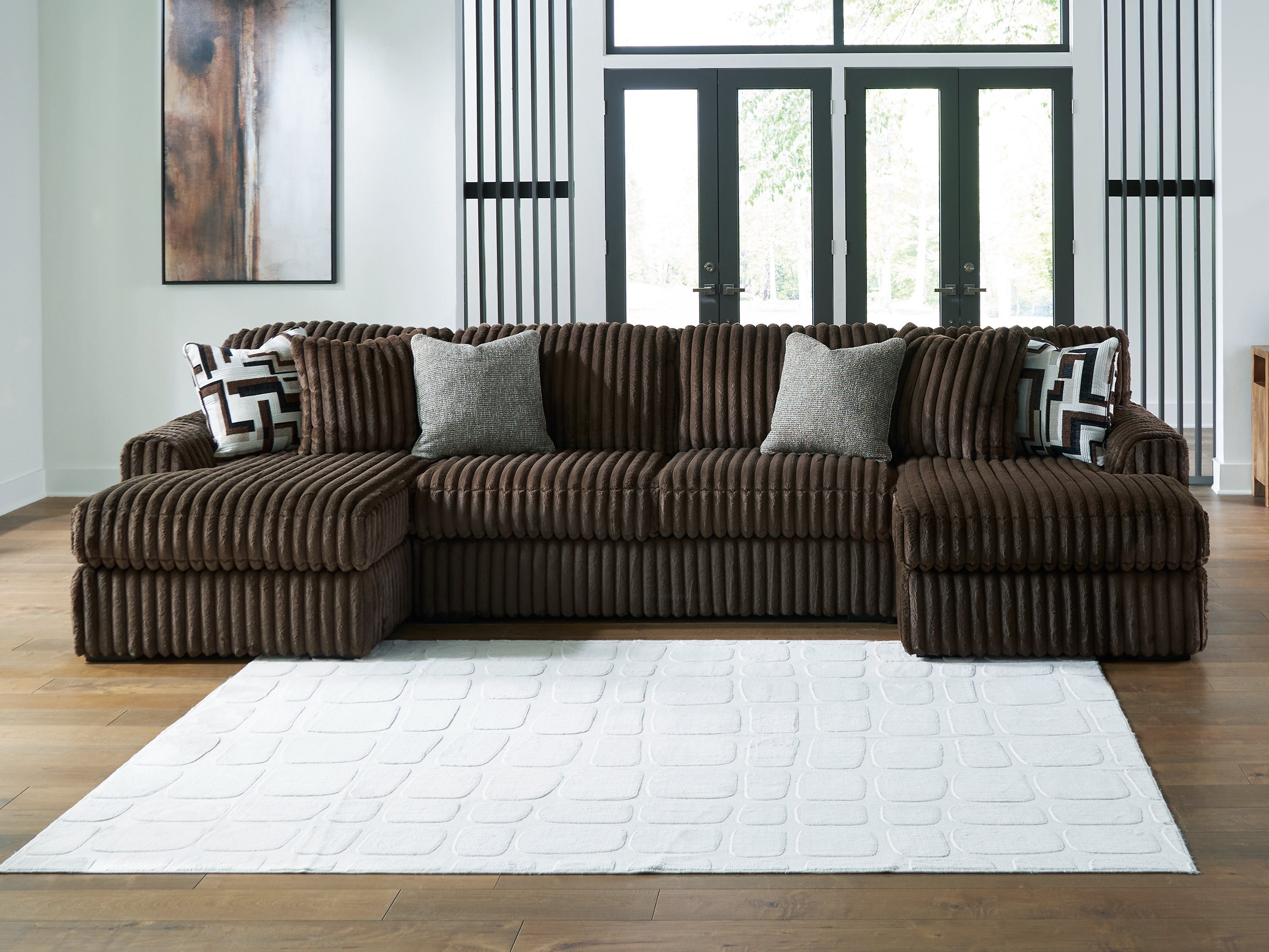 Prime Furniture - Ashley Furniture - Midnight-Madness Sectional - RAF 3-Piece Sectional with Chaise / Chocolate - 98104S5