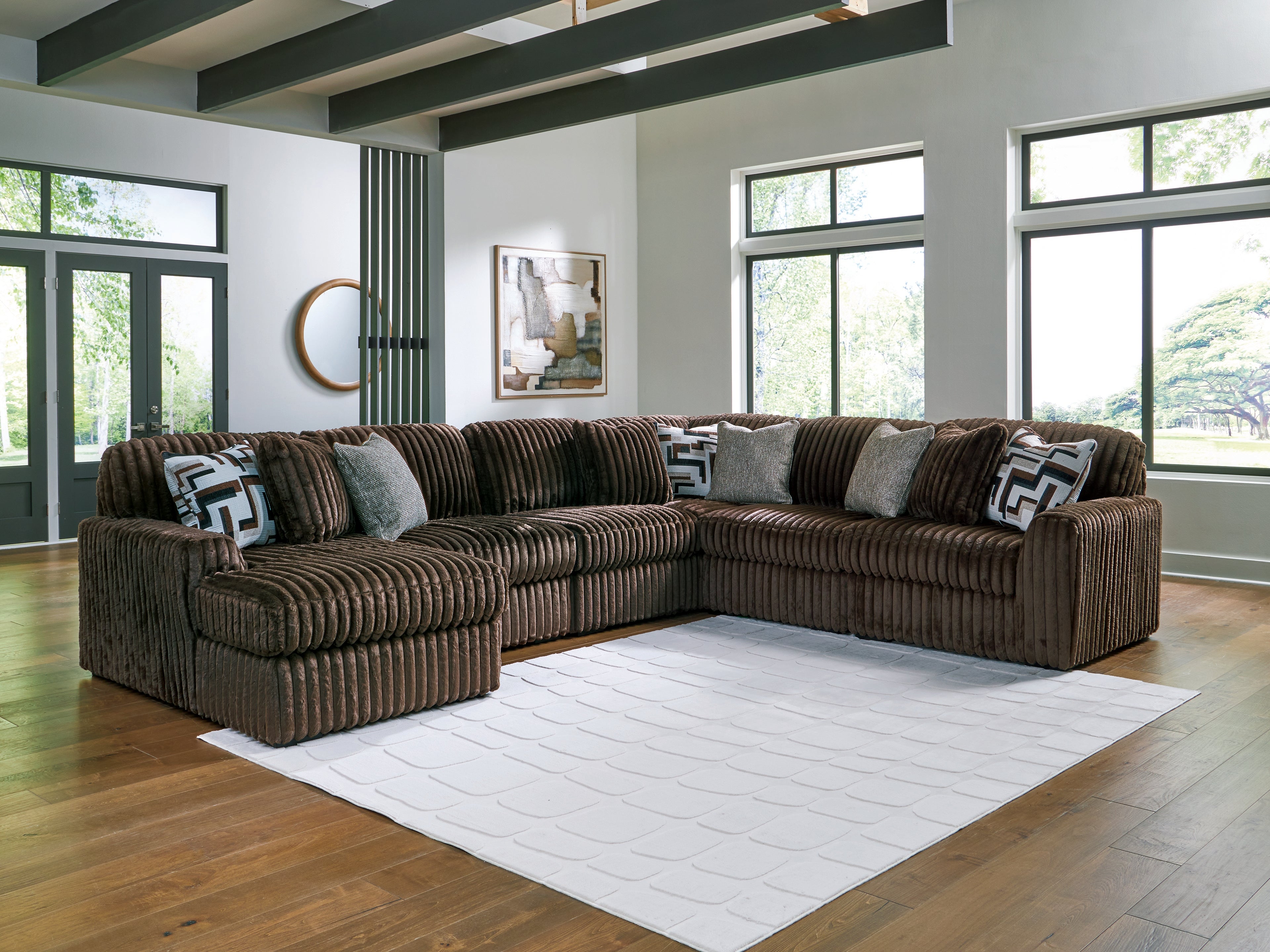 Prime Furniture - Ashley Furniture - Midnight-Madness Sectional - RAF 6-Piece Sectional with Chaise / Chocolate - 98104S23
