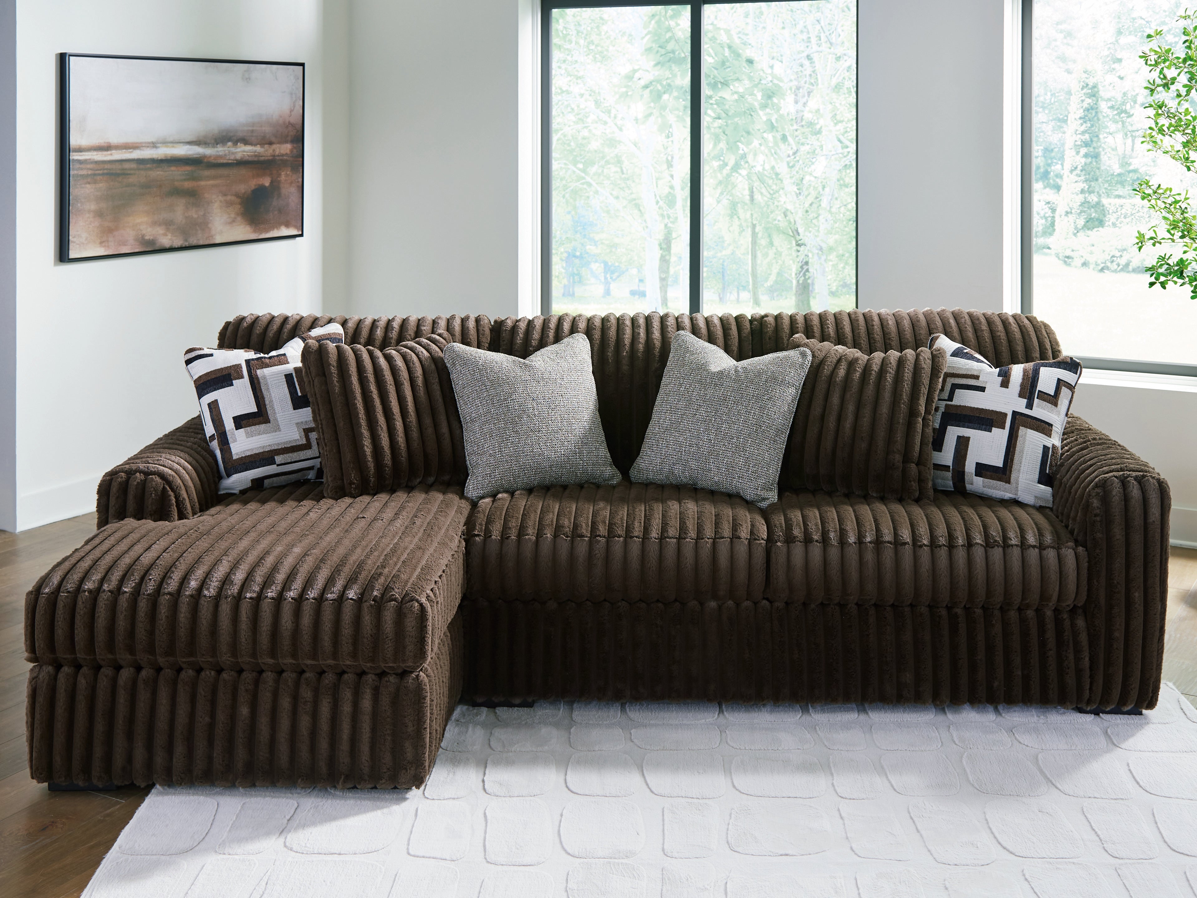 Prime Furniture - Ashley Furniture - Midnight-Madness Sectional - RAF 2-Piece Sectional Sofa with Chaise / Chocolate - 98104S1