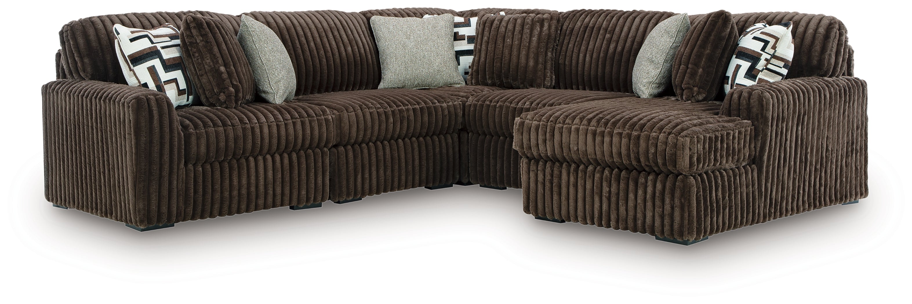 Prime Furniture - Ashley Furniture - Midnight-Madness Sectional - RAF 5-Piece Sectional with Chaise / Chocolate - 98104S22