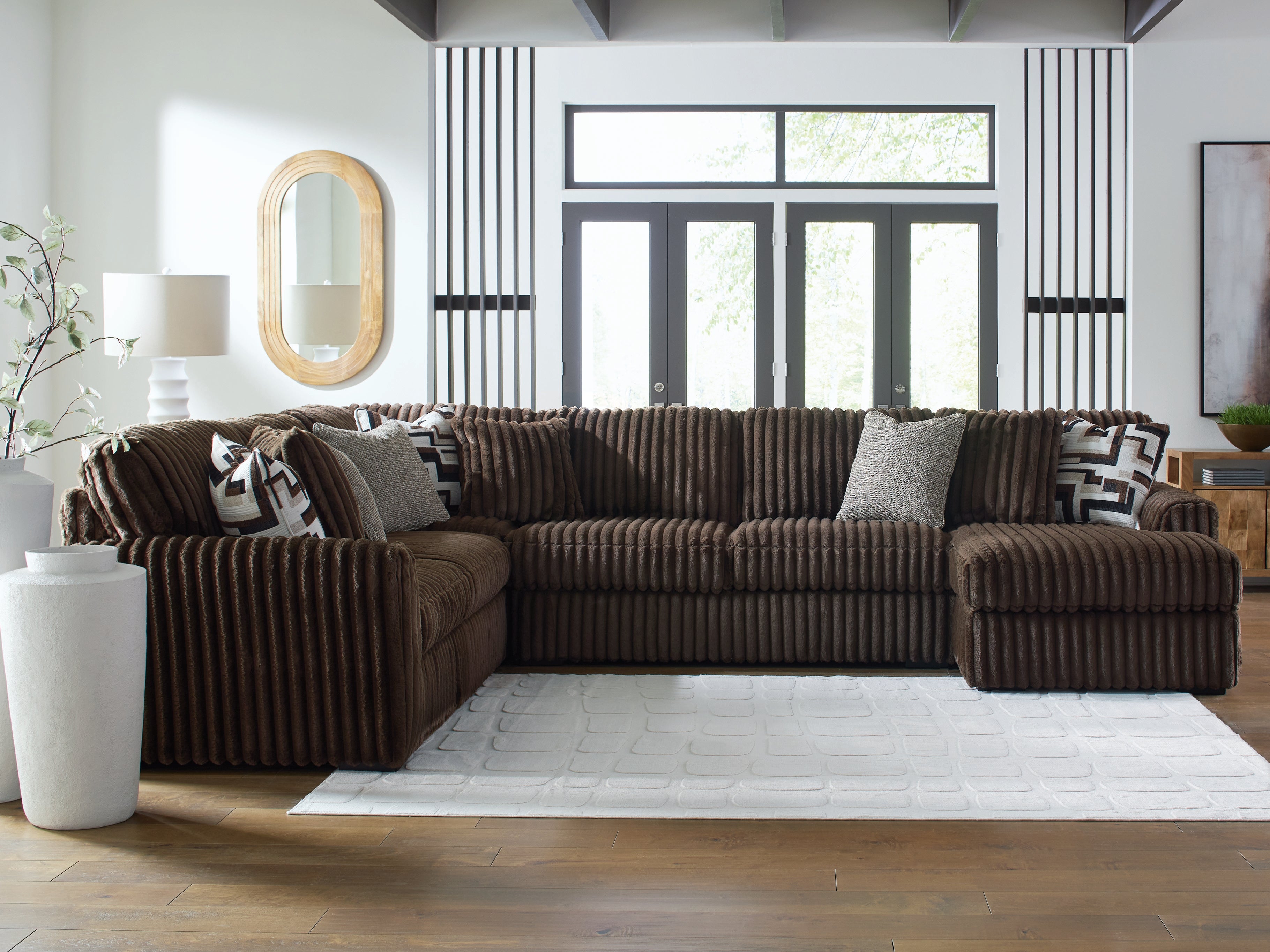 Prime Furniture - Ashley Furniture - Midnight-Madness Sectional - LAF 4-Piece Sectional with Chaise / Chocolate - 98104S3