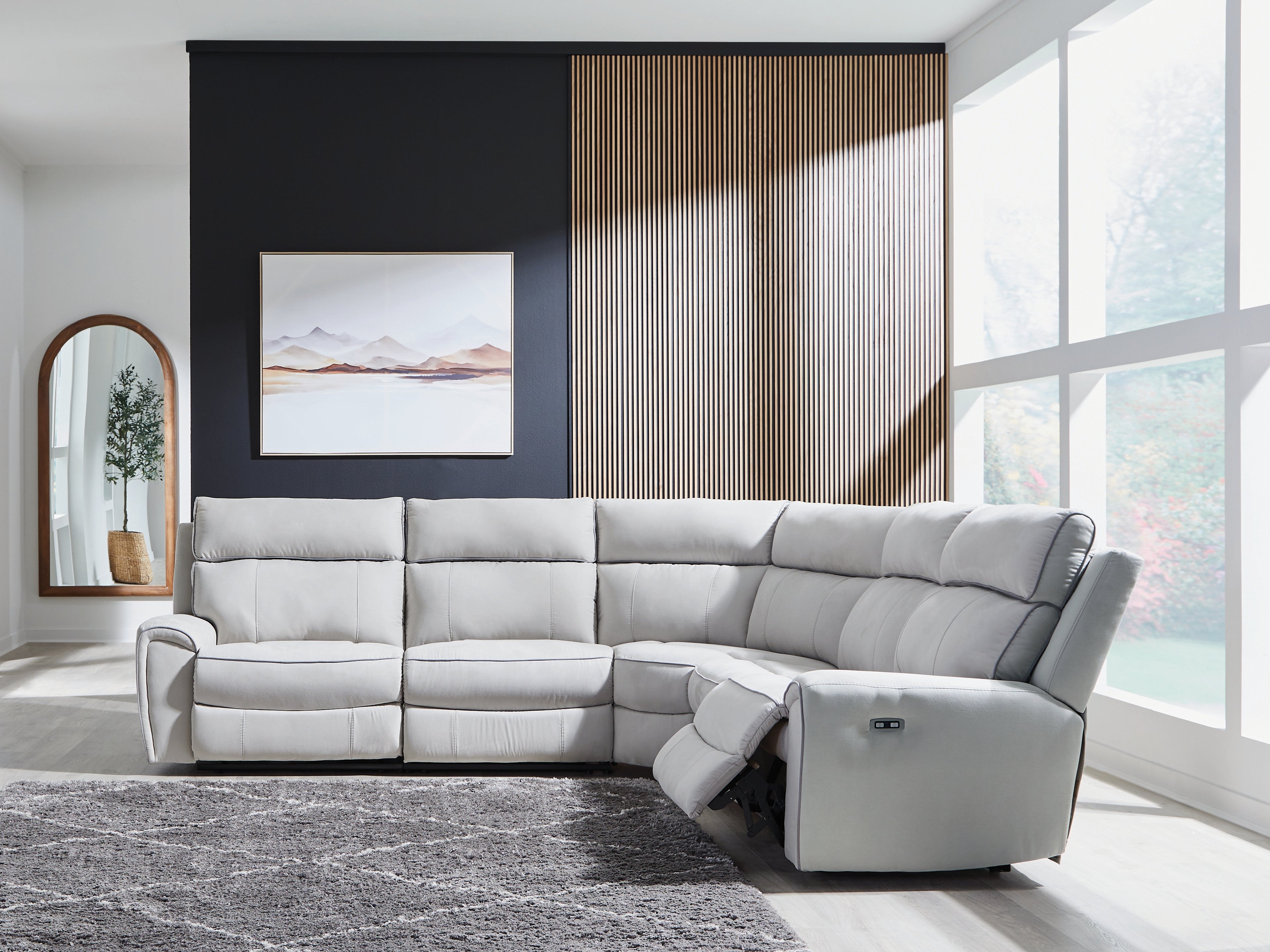 Prime Furniture - Ashley Furniture - Social Pointe Sectional - 5-Piece Power Reclining Sectional / Pearl/Ash - PC98802S8