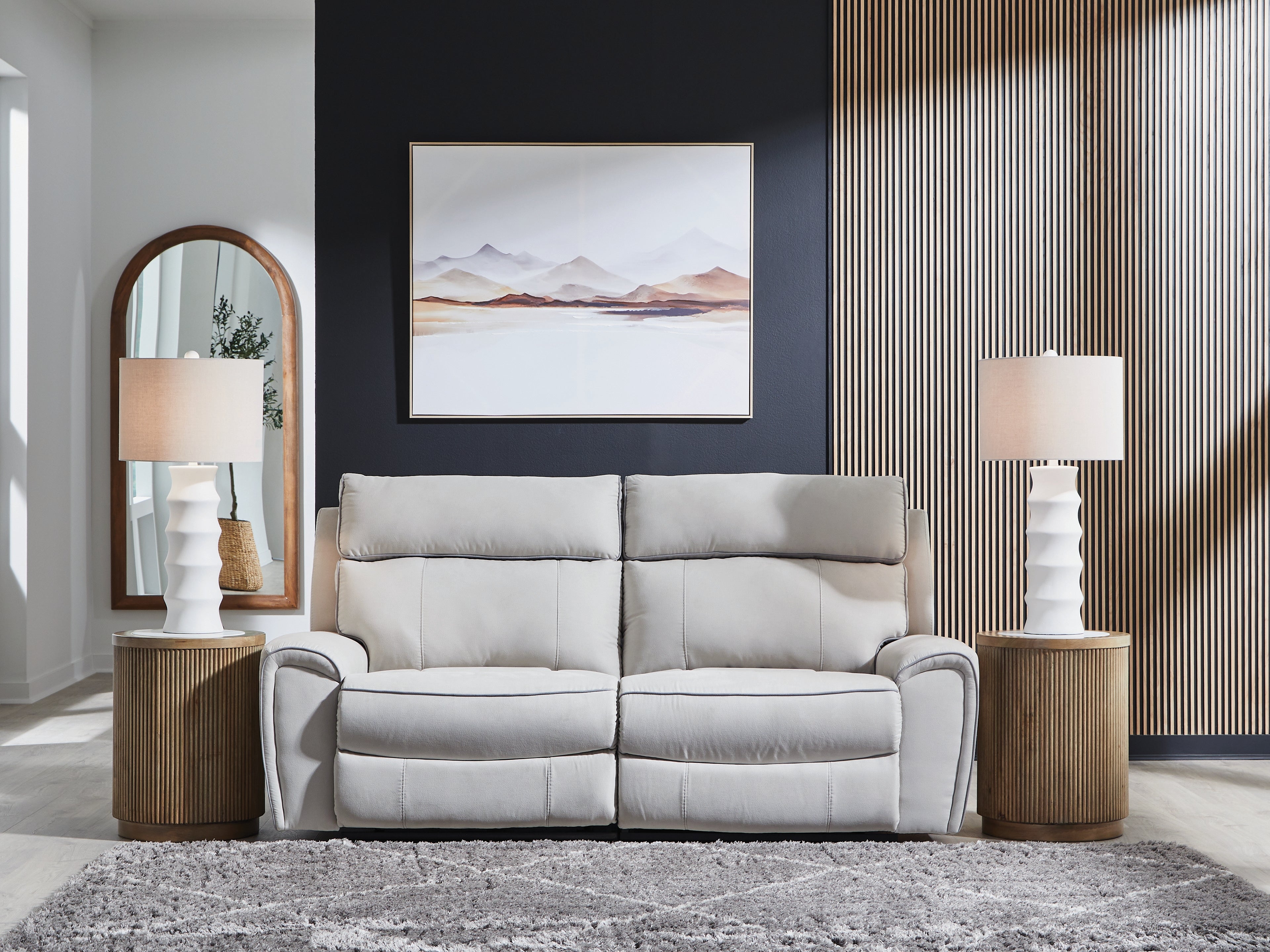 Prime Furniture - Ashley Furniture - Social Pointe Sectional - 2-Piece Reclining Loveseat / Pearl/Ash - PC98802S21