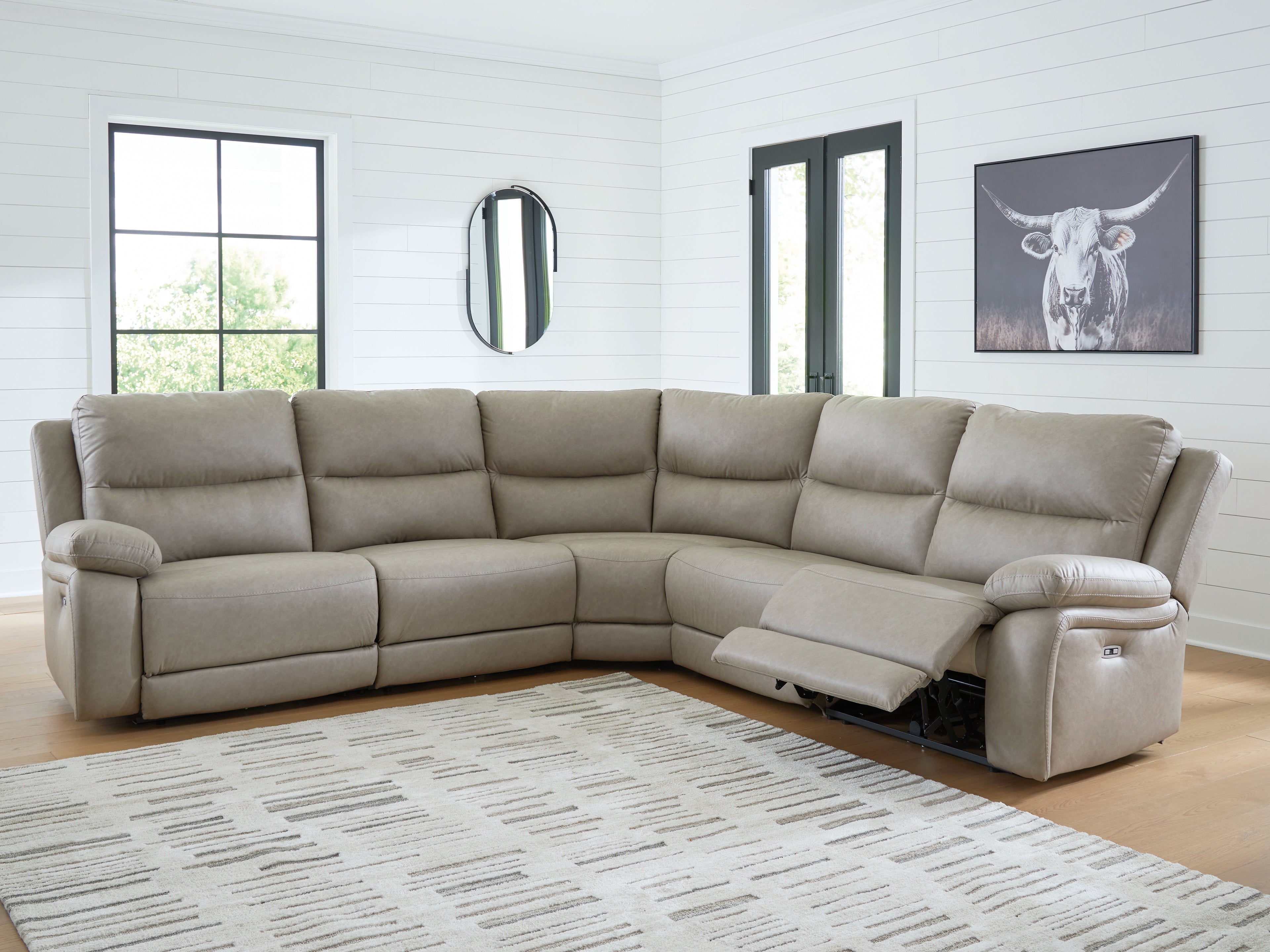 Prime Furniture - Ashley Furniture - Narwhal Place Sectional - 5-Piece Power Reclining Sectional / Pebble - PC99201S8