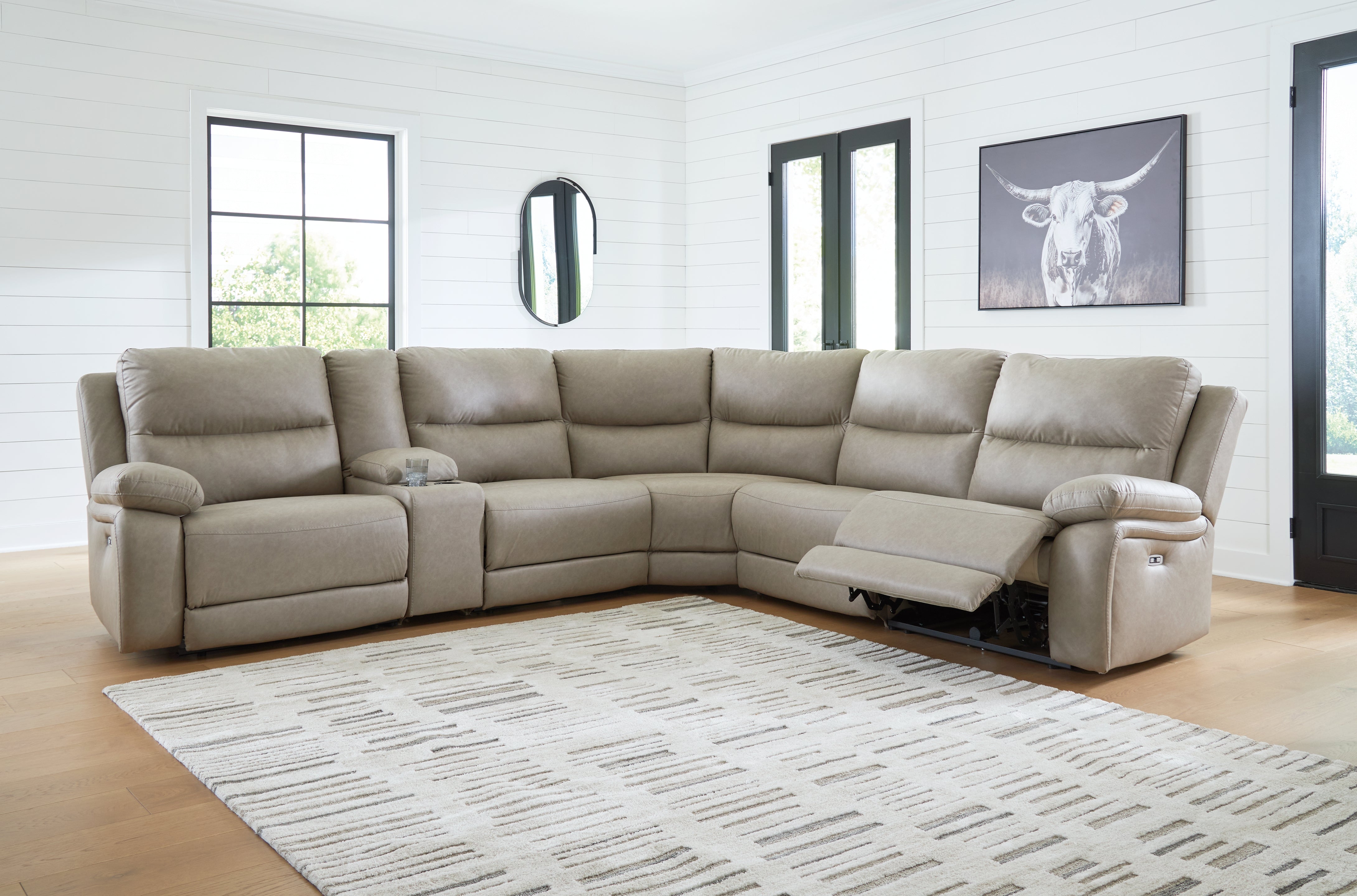 Prime Furniture - Ashley Furniture - Narwhal Place Sectional - 6-Piece Power Reclining Sectional / Pebble - PC99201S10