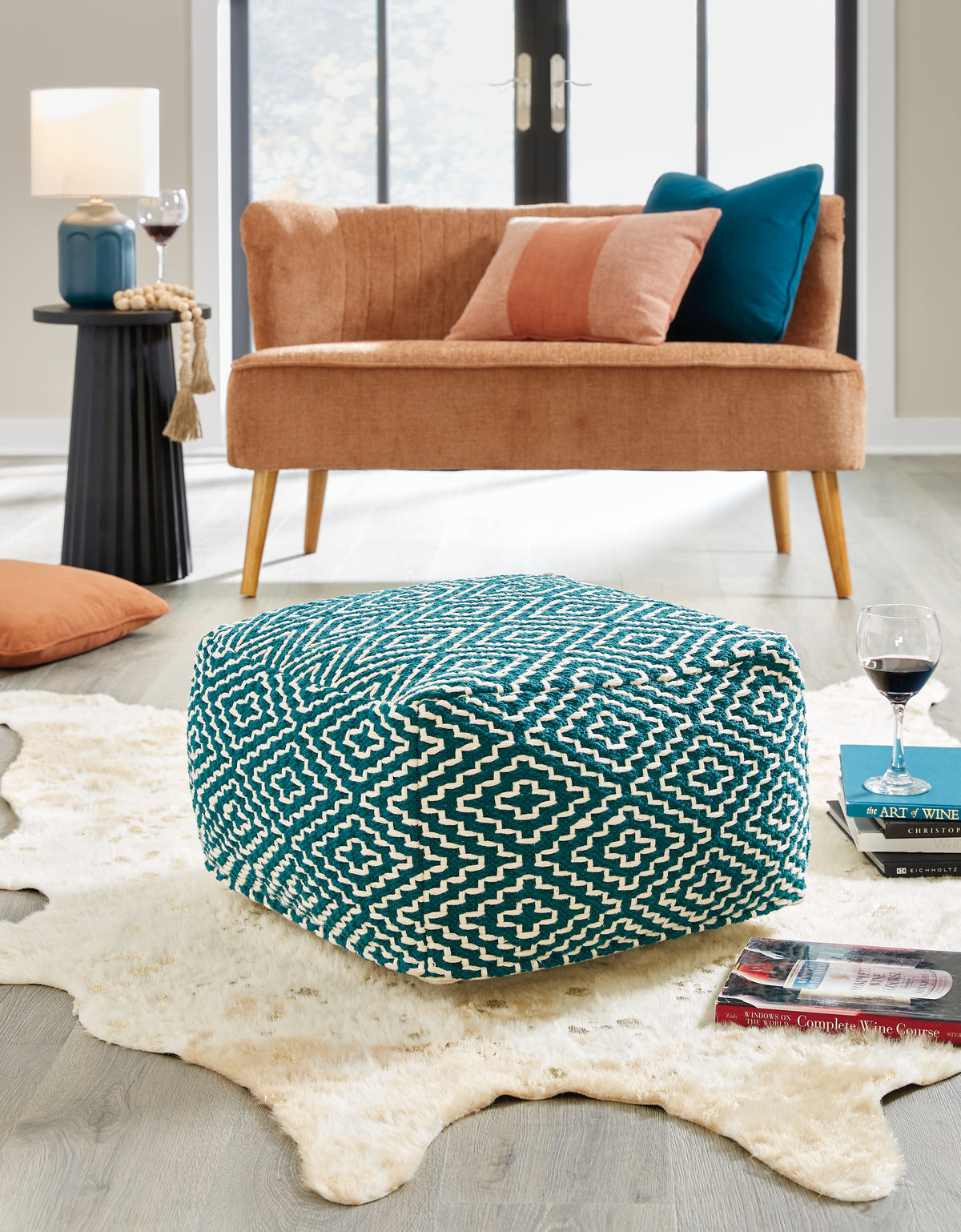 Prime Furniture - Ashley Furniture - Brynnsen Pouf - Pouf / Teal/Ivory - A1001055