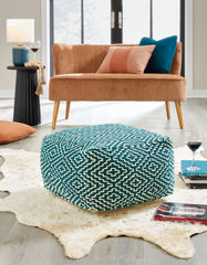 Prime Furniture - Ashley Furniture - Brynnsen Pouf - Pouf / Teal/Ivory - A1001055