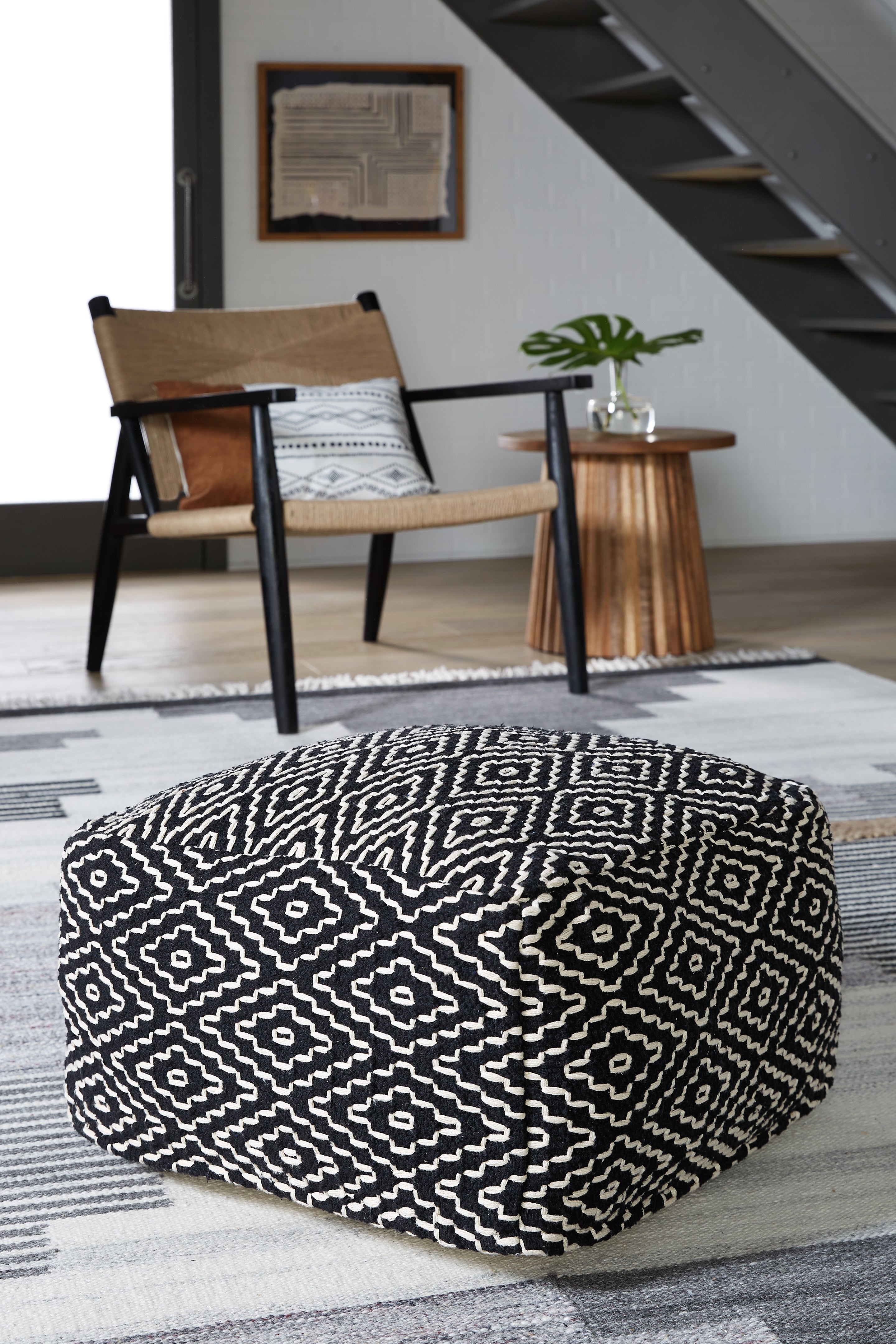 Prime Furniture - Ashley Furniture - Jasett Pouf - Pouf / Black/Ivory - A1001058