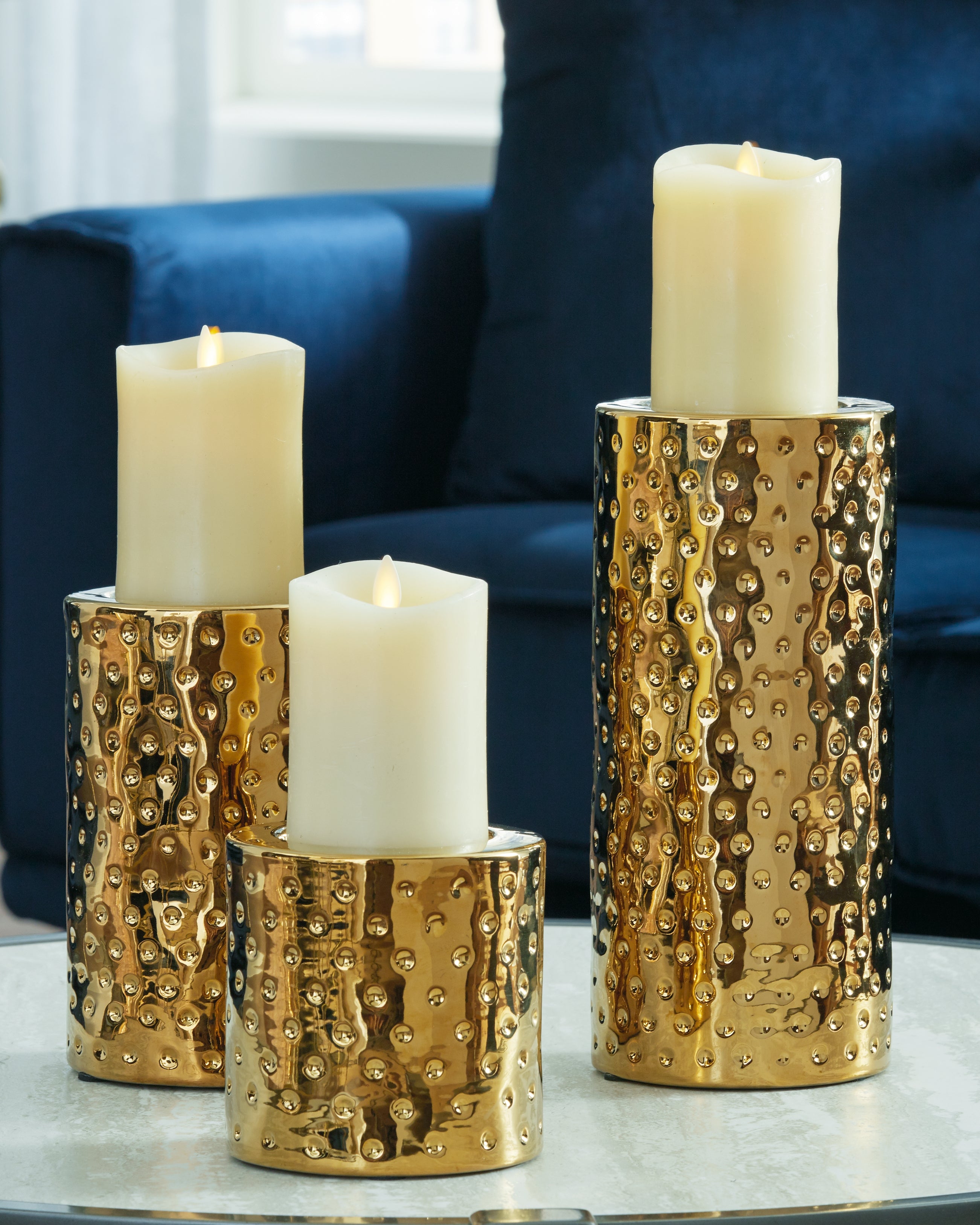 Prime Furniture - Ashley Furniture - Marisa Candle Holder - Candle Holder Set (3/CN) / Gold Finish - A2000461
