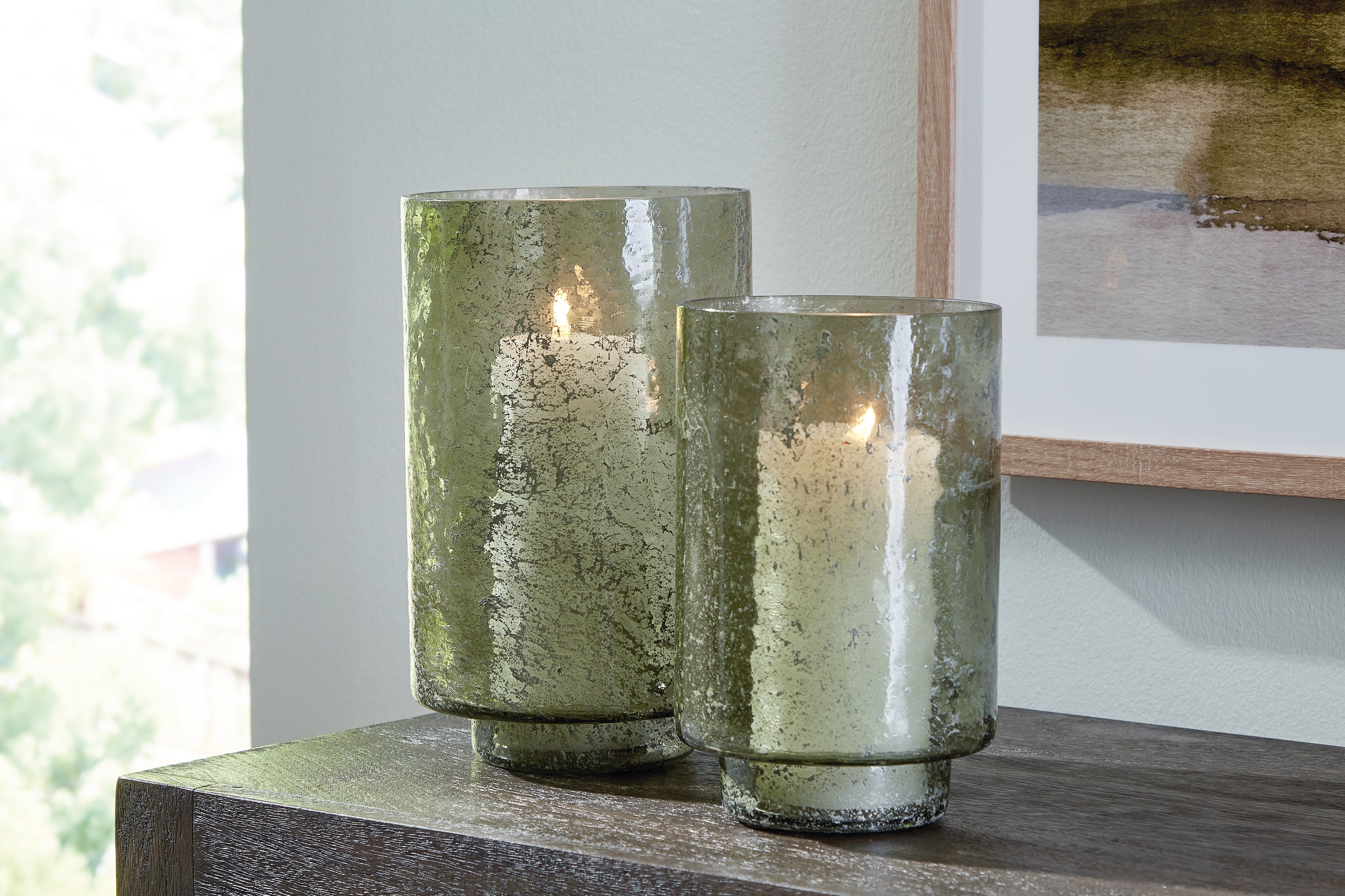 Prime Furniture - Ashley Furniture - Clarkton Candle Holder - Candle Holder Set (Set of 2) / Green - A2000623