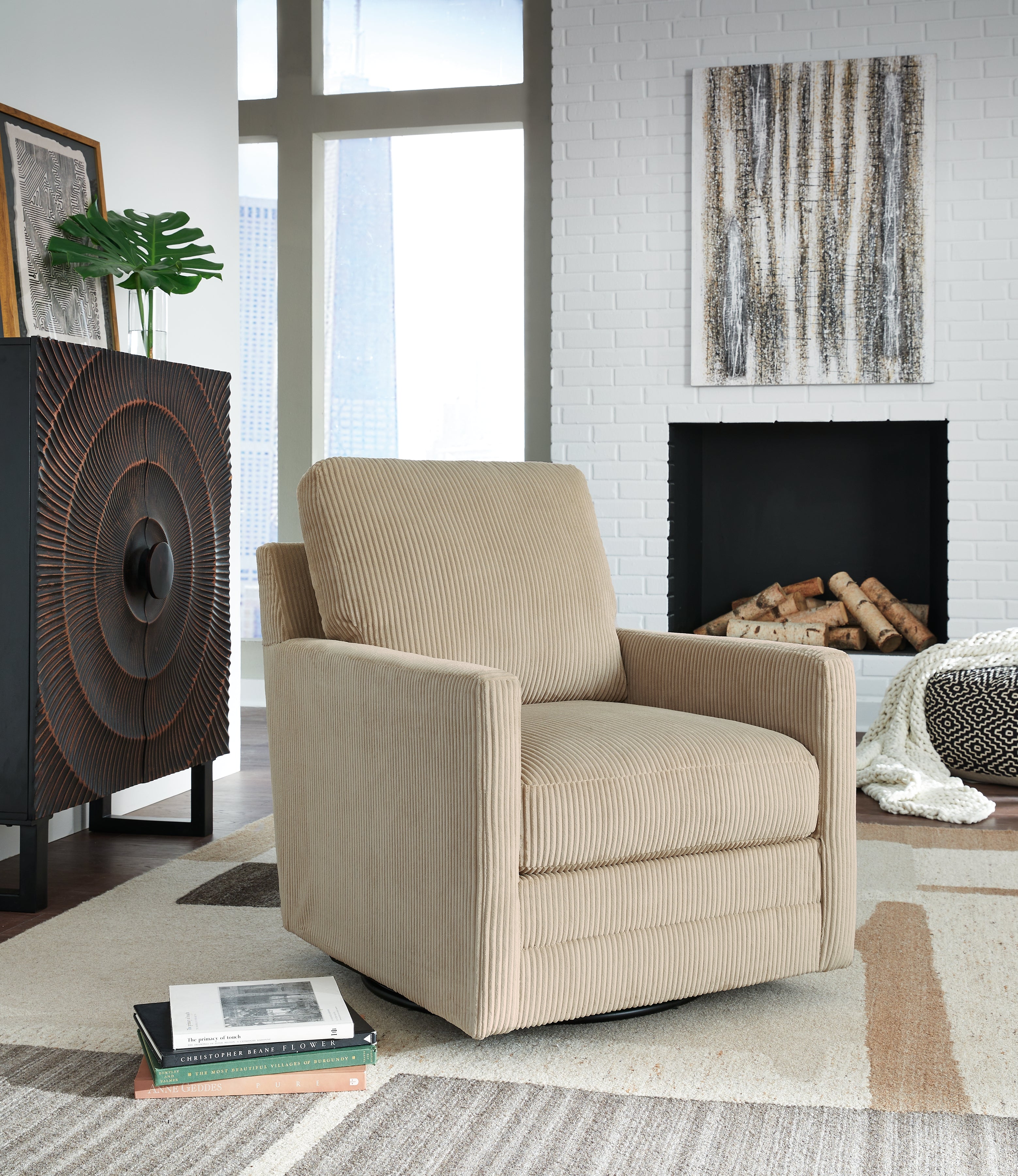 Prime Furniture - Ashley Furniture - Icaman Swivel Accent Chair - Swivel Accent Chair / Sand - A3000728