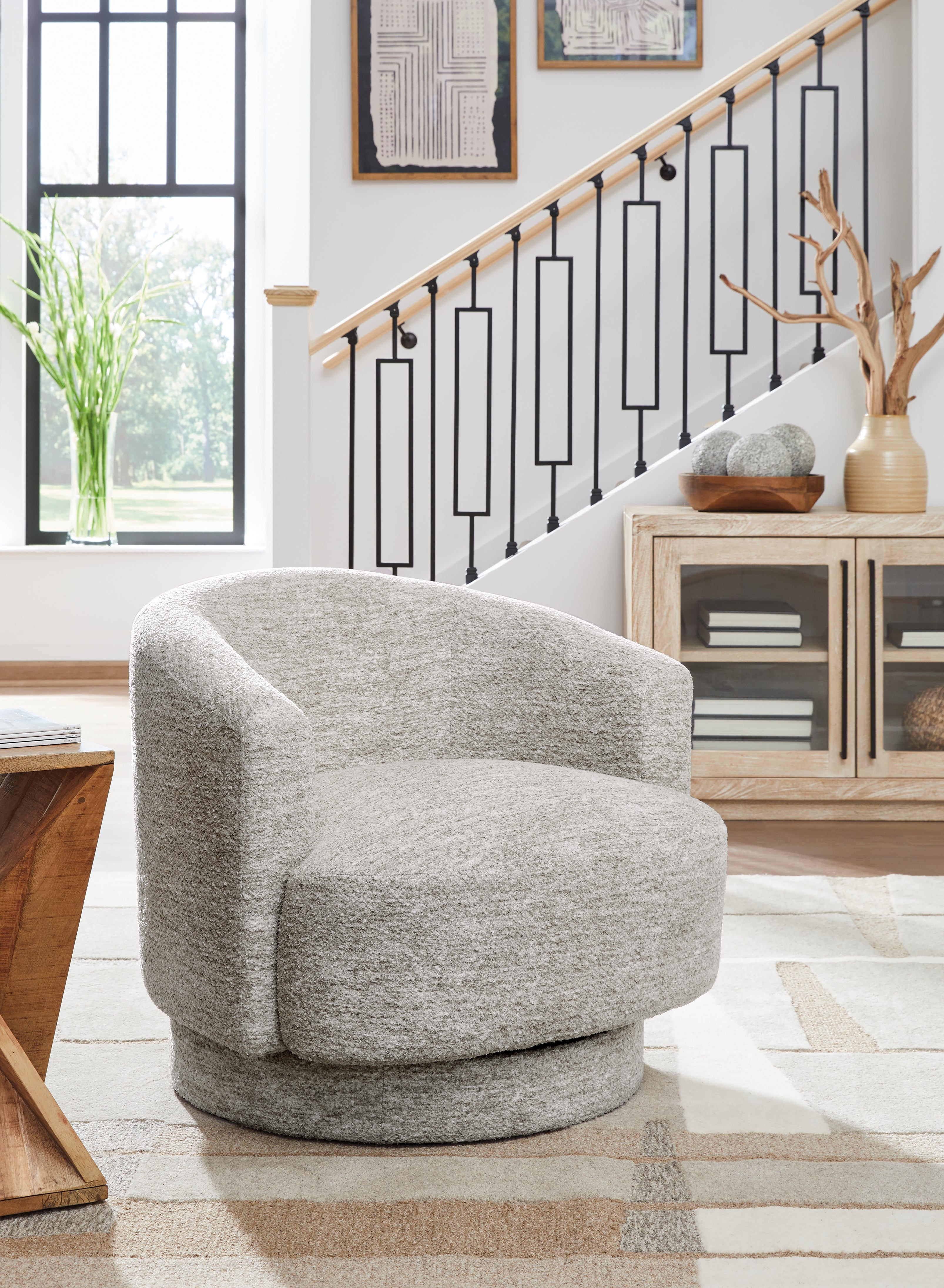 Prime Furniture - Ashley Furniture - Wardsor Swivel Accent Chair - Swivel Accent Chair / Stone - A3000731