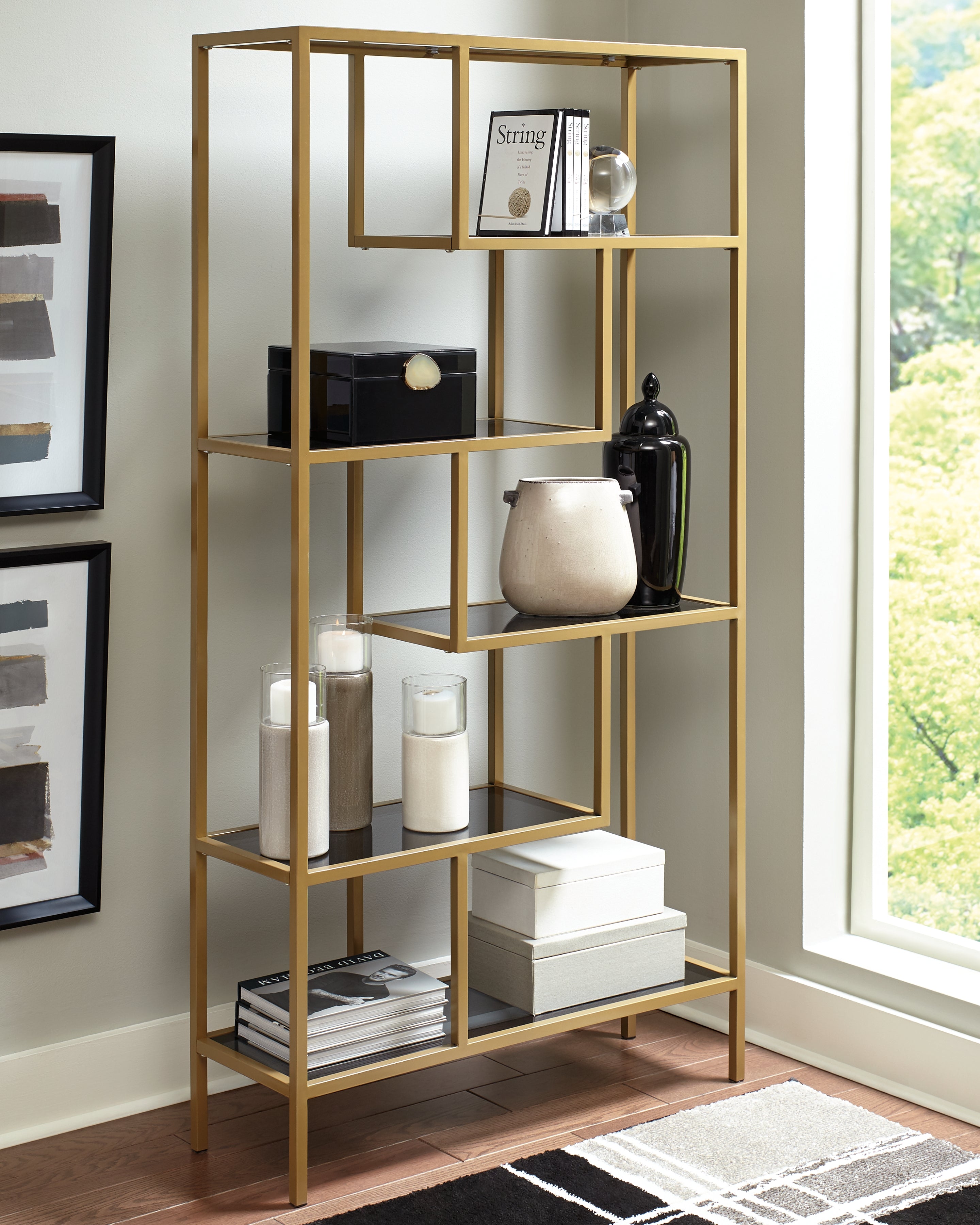Prime Furniture - Ashley Furniture - Frankwell Bookcase - Bookcase / Gold Finish - A4000286