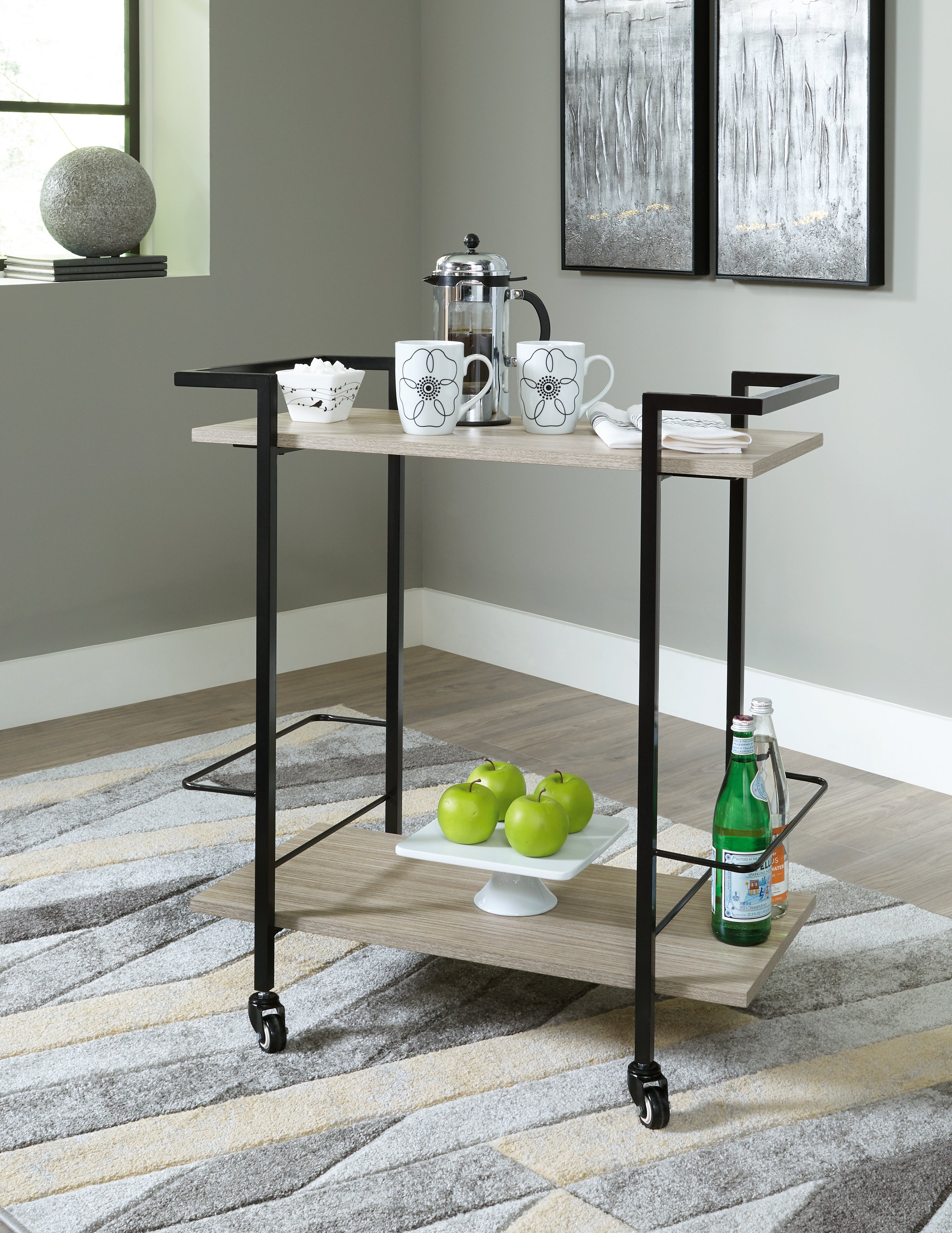 Prime Furniture - Ashley Furniture - Waylowe Bar Cart - Bar Cart / Brown/Black - A4000389
