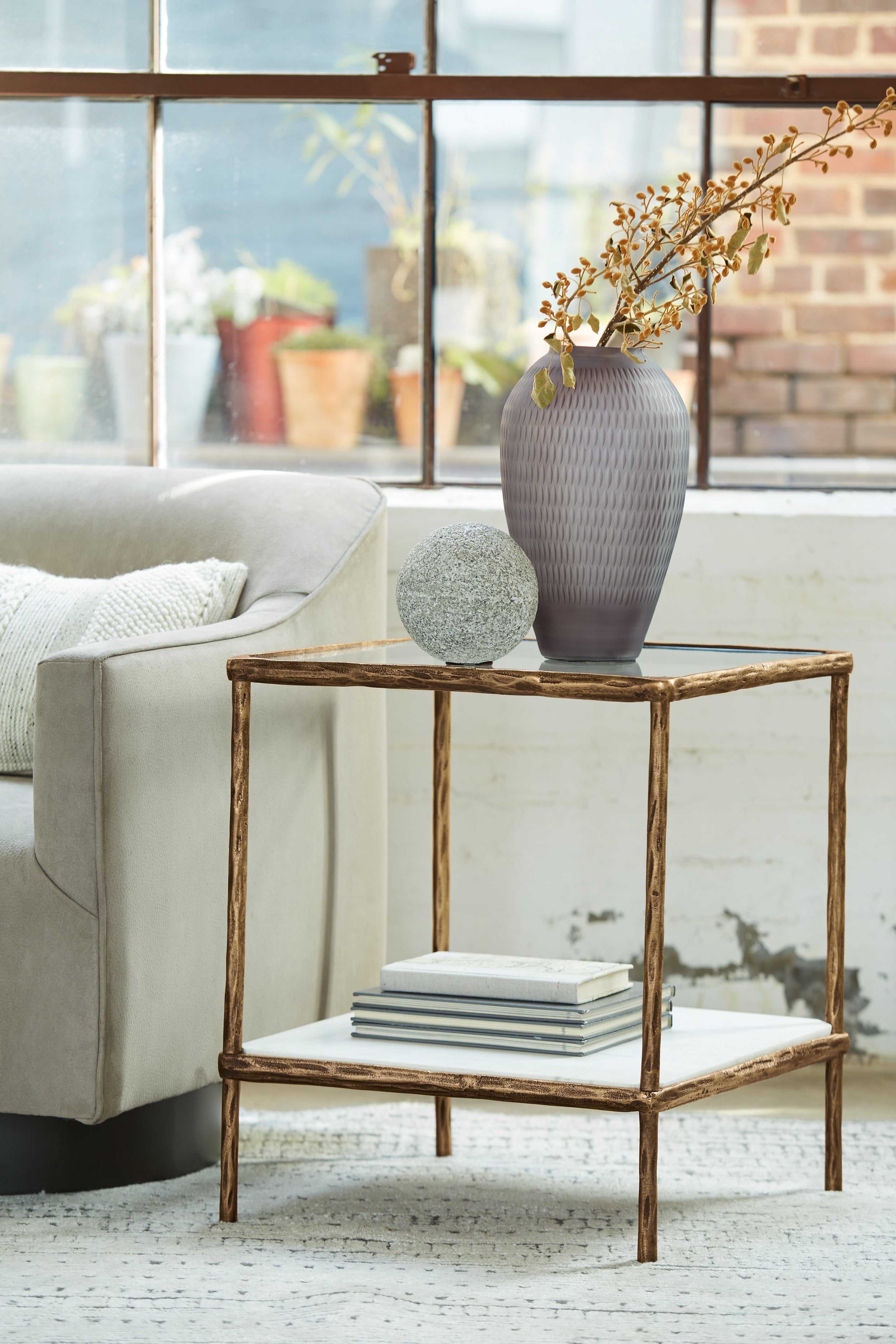 Prime Furniture - Ashley Furniture - Ryandale Accent Table - Accent Table / Antique Brass Finish - A4000442