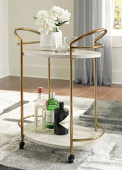 Prime Furniture - Ashley Furniture - Tarica Bar Cart - Bar Cart / Cream/Gold Finish - A4000502