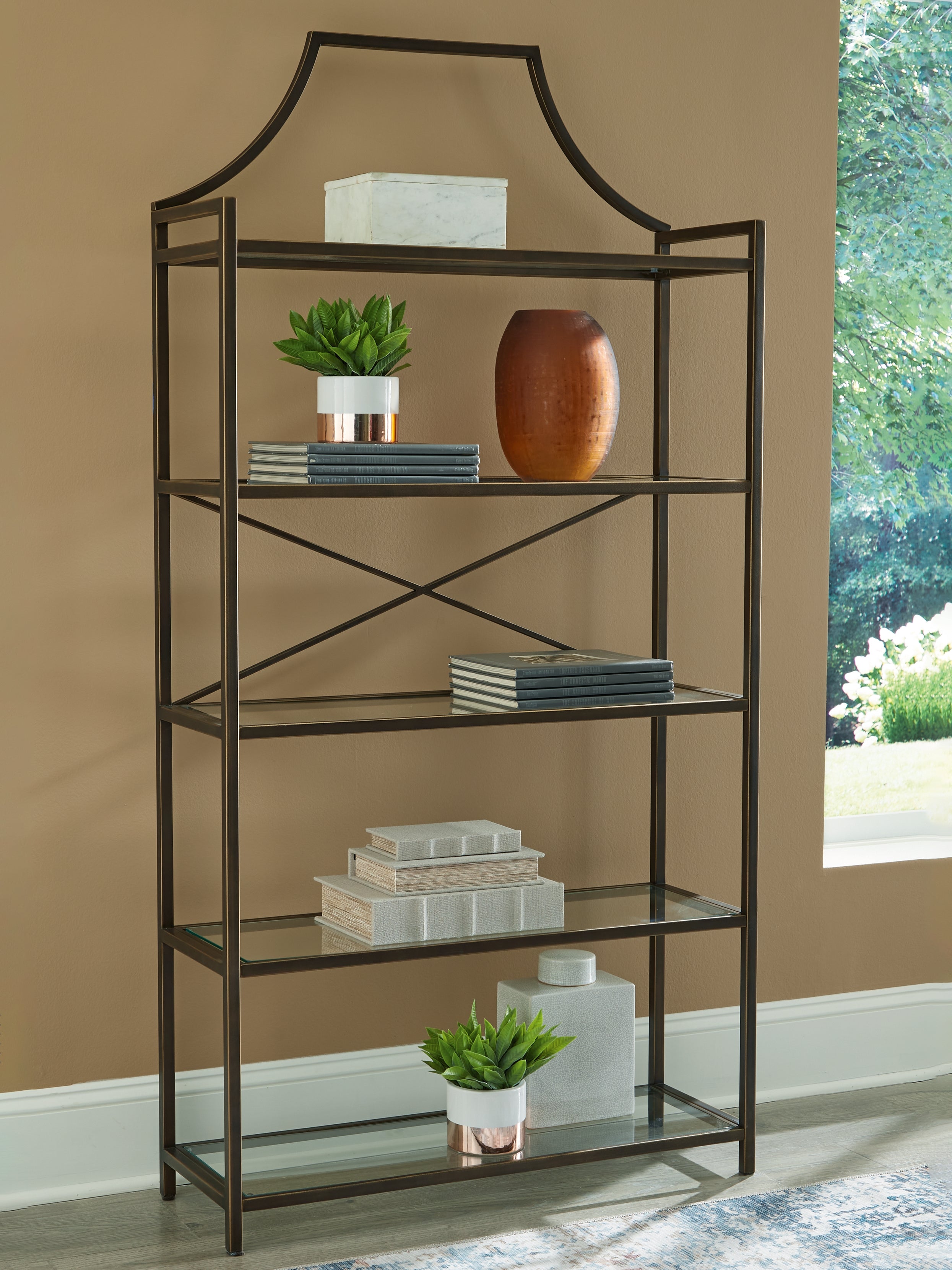 Prime Furniture - Ashley Furniture - Bernonly Bookcase - Bookcase / Antique Bronze Finish - A4000556