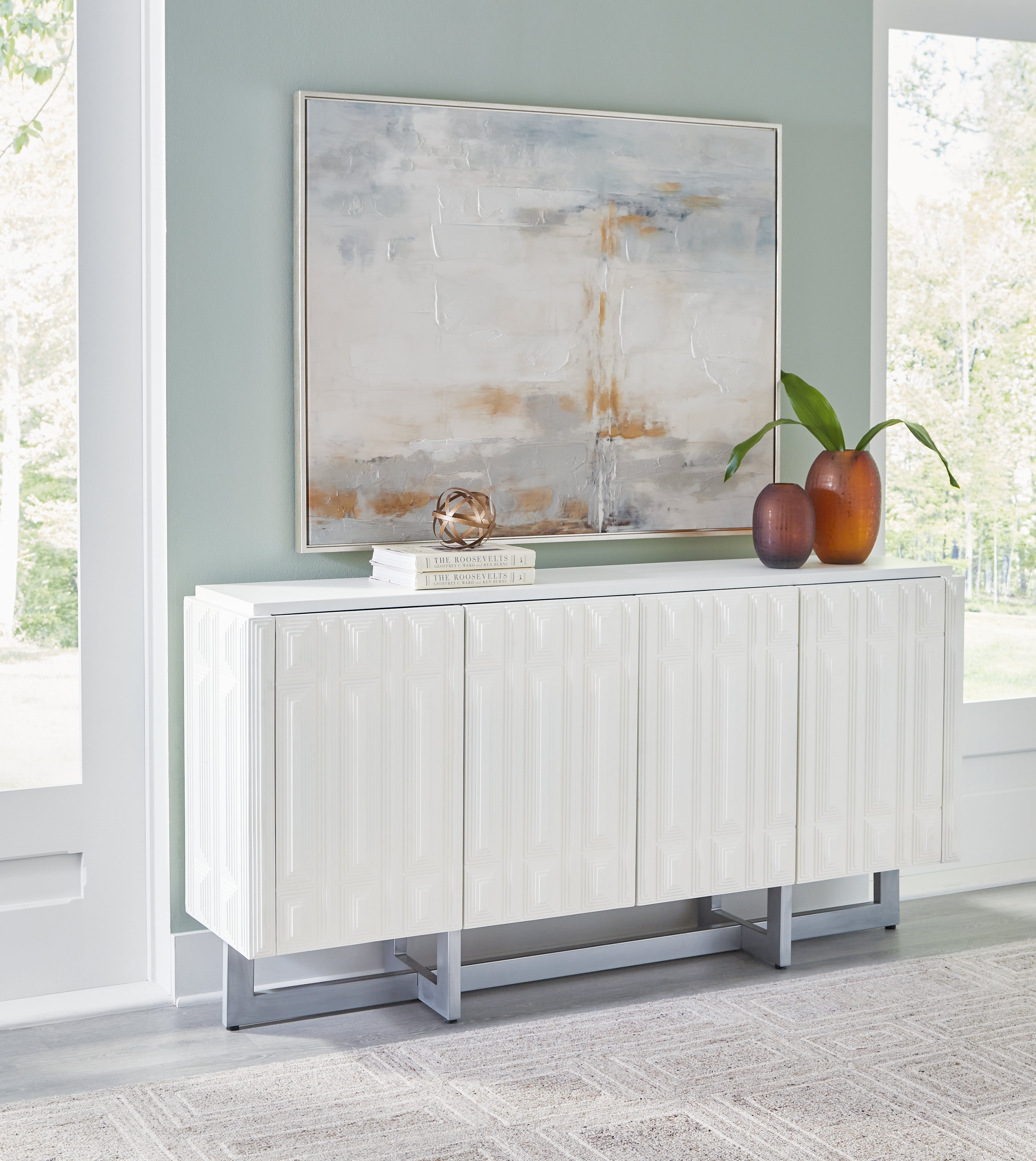 Prime Furniture - Ashley Furniture - Ornawel Accent Cabinet - Accent Cabinet / Distressed White - A4000569