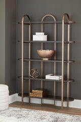 Prime Furniture - Ashley Furniture - Brentmour Bookcase - Bookcase / Brown/Gold Finish - A4000589